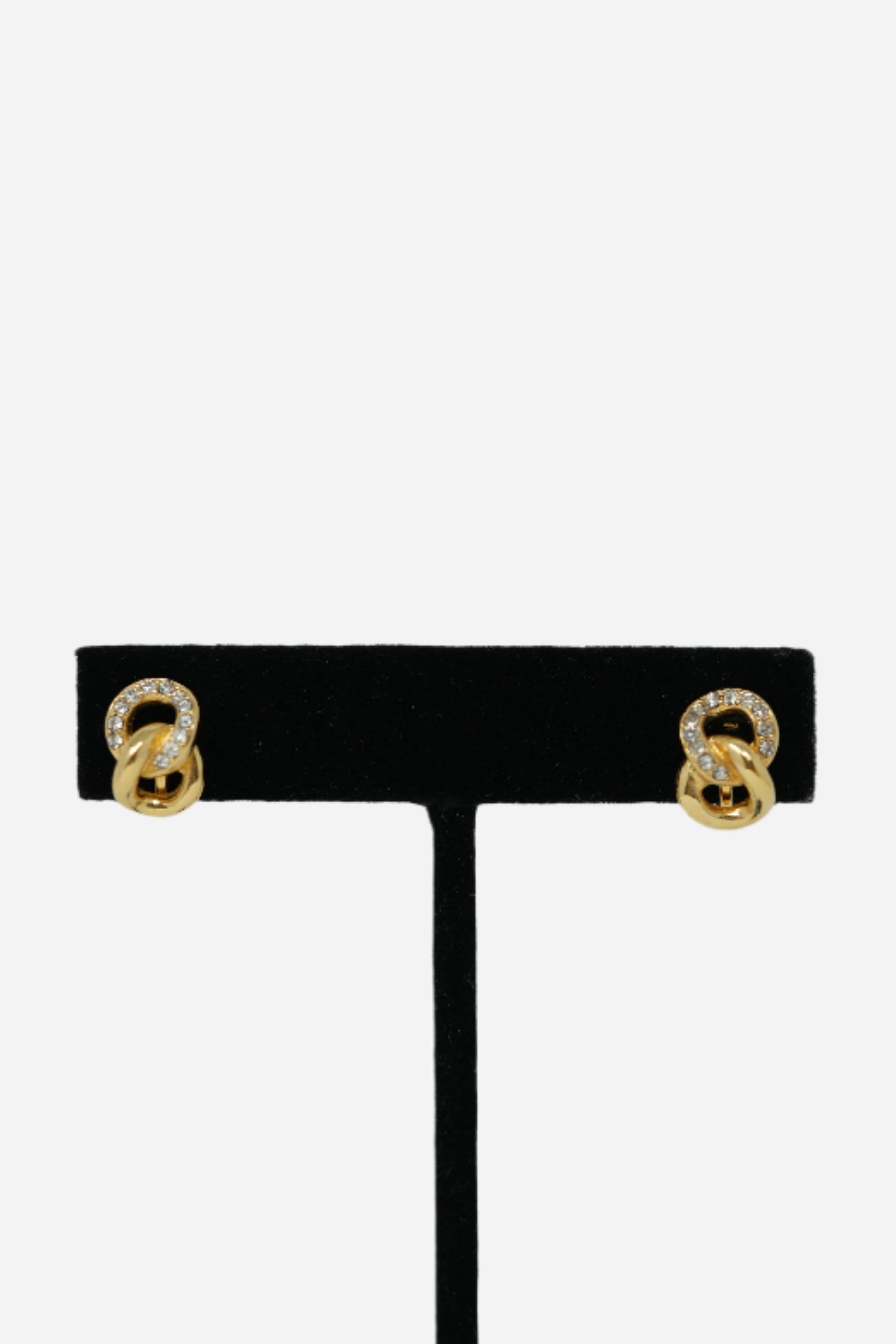 Christian Dior Double Circle Rhinestone Earrings Clip-On