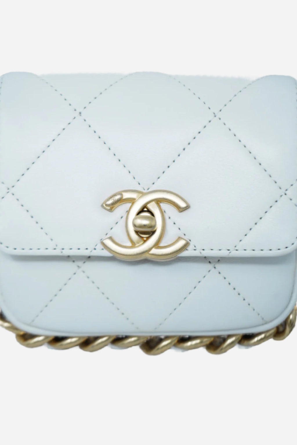 Pre-Owned Chanel Calfskin Mini Framing Chain Flap white