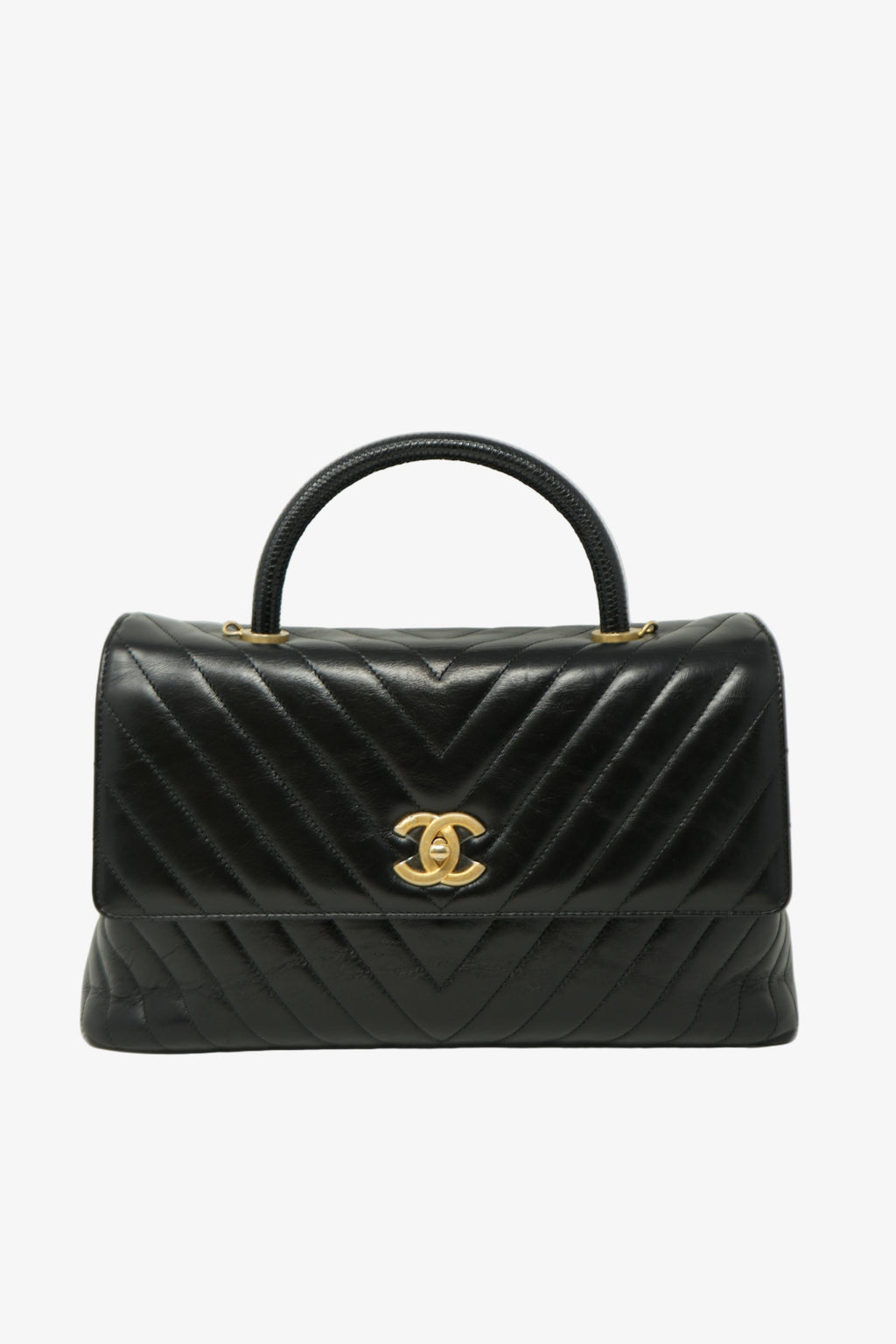 Pre-Owned Chanel Black Medium Chevron Coco Handle With Strap