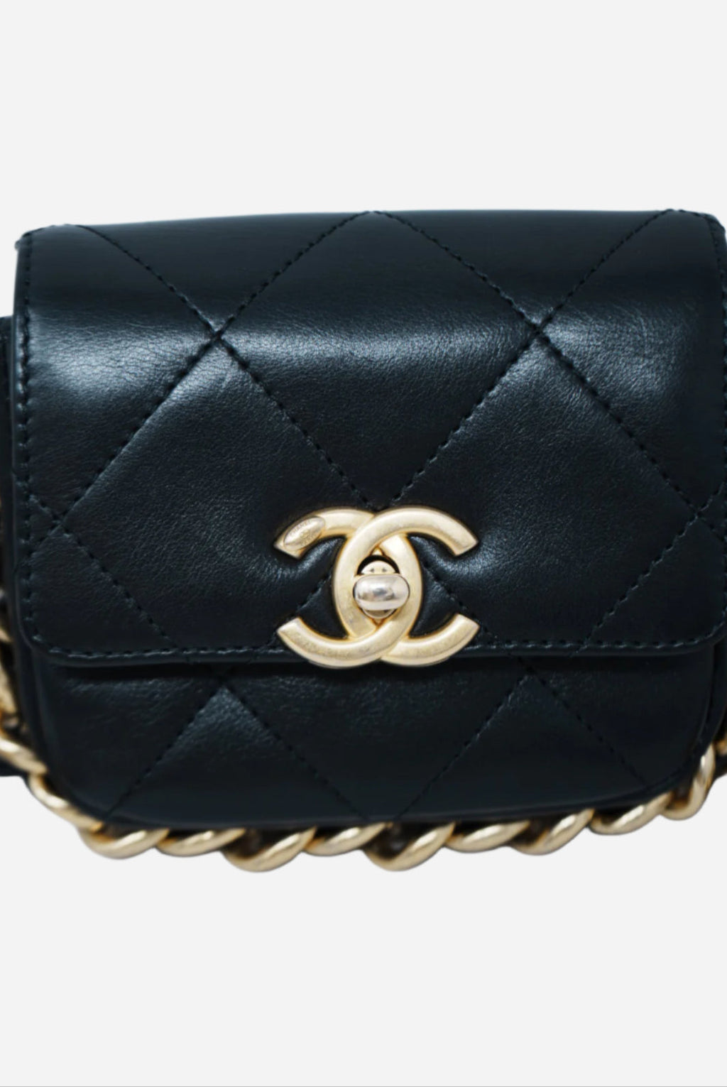 Pre-Owned Chanel 2022 Black Calfskin Mini Framing Chain Bag
