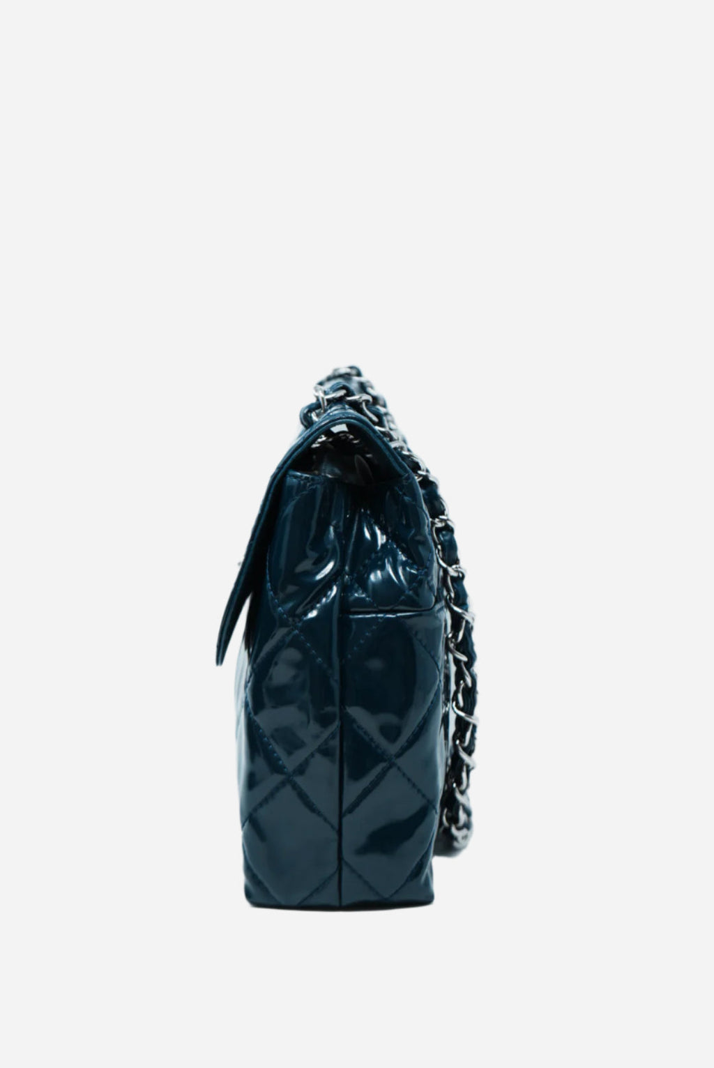 Pre-Owned Chanel Blue Patent Quilted Vinyl Flap Bag 2012