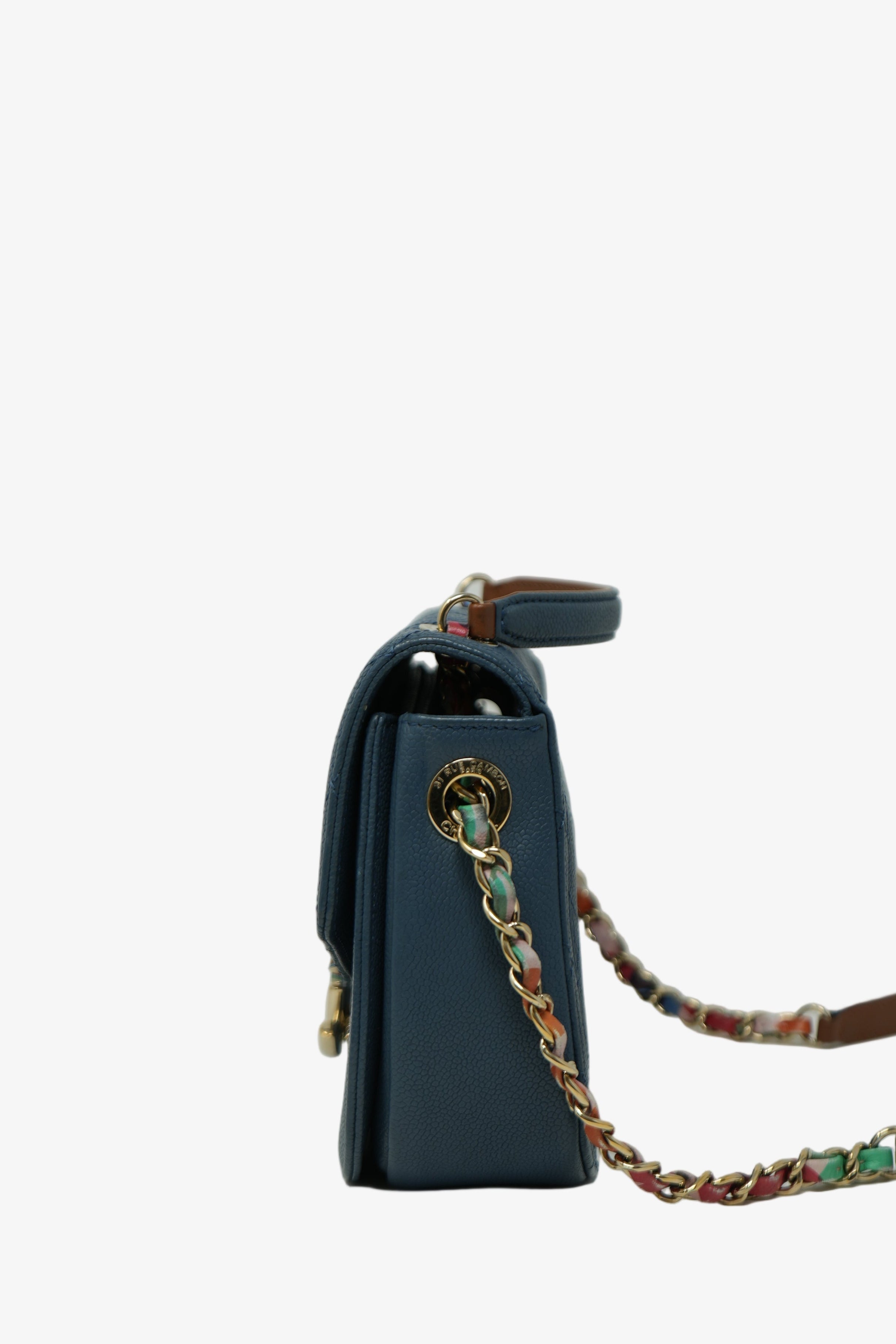 Pre-Owned Chanel 2016 Blue Caviar Cuba Top Handle Flap Bag