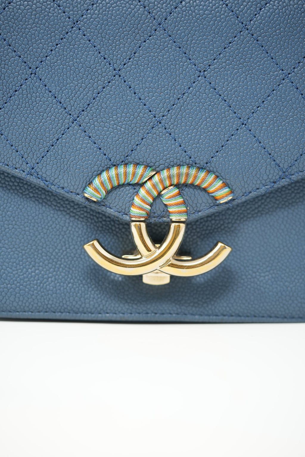 Pre-Owned Chanel 2016 Blue Caviar Cuba Top Handle Flap Bag