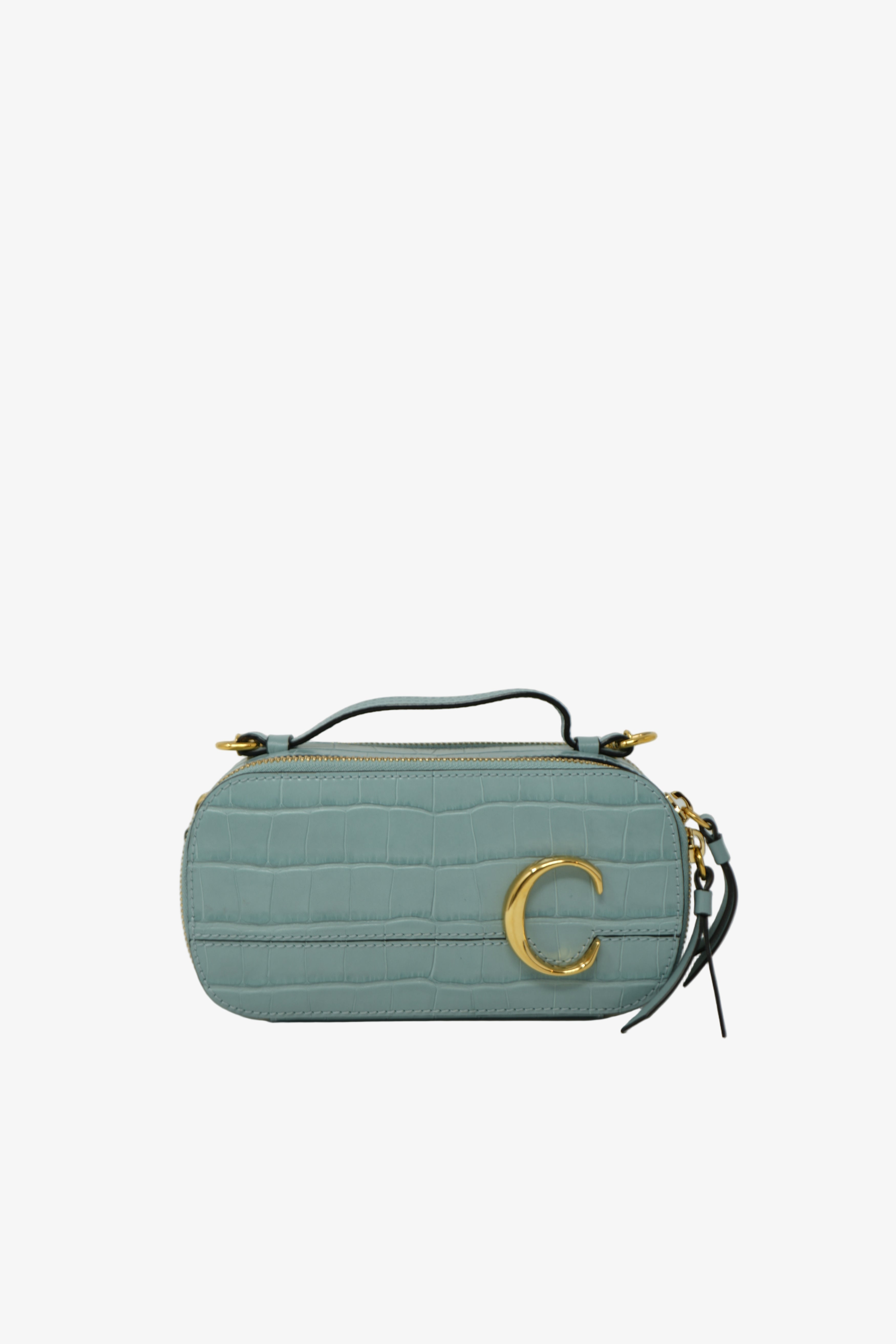 Chloé Blue Leather Crocodile-Embossed Vanity Bag