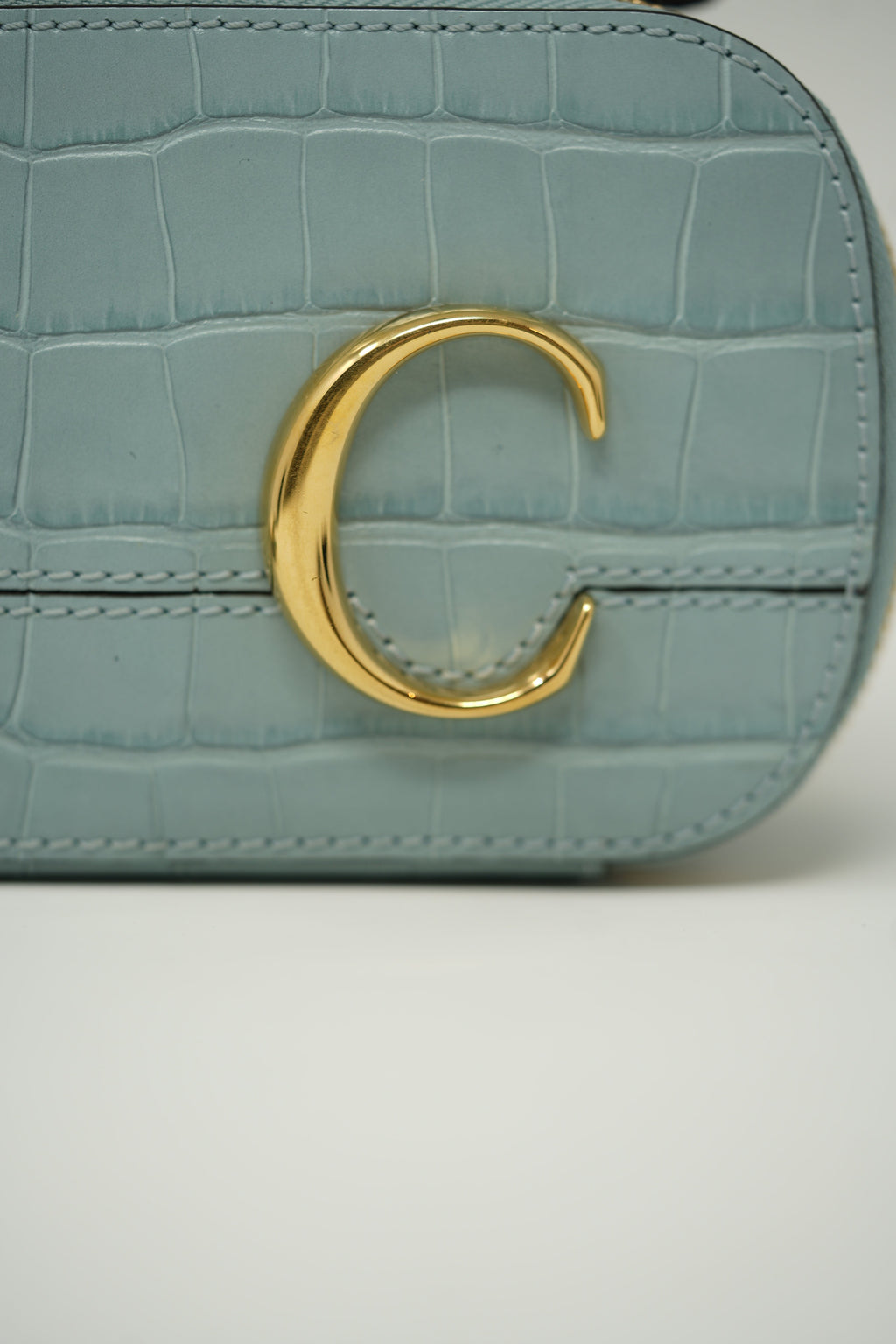 Chloé Blue Leather Crocodile-Embossed Vanity Bag