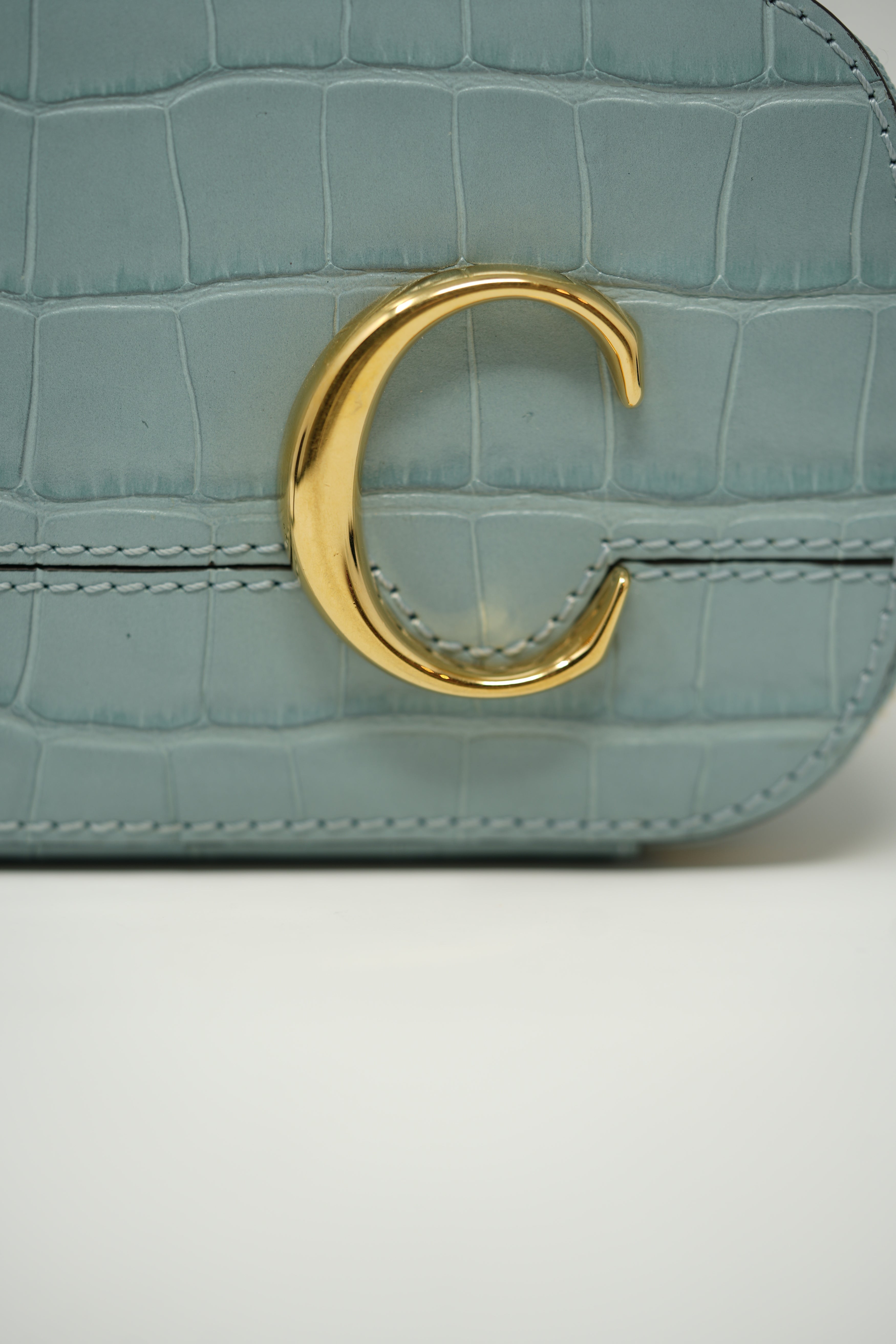 Chloé Blue Leather Crocodile-Embossed Vanity Bag