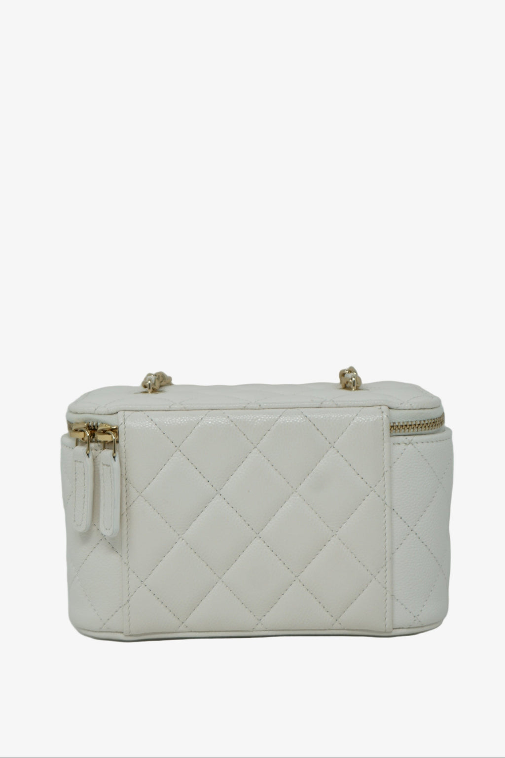 Pre-Owned Chanel White Caviar Leather Vanity With Chain