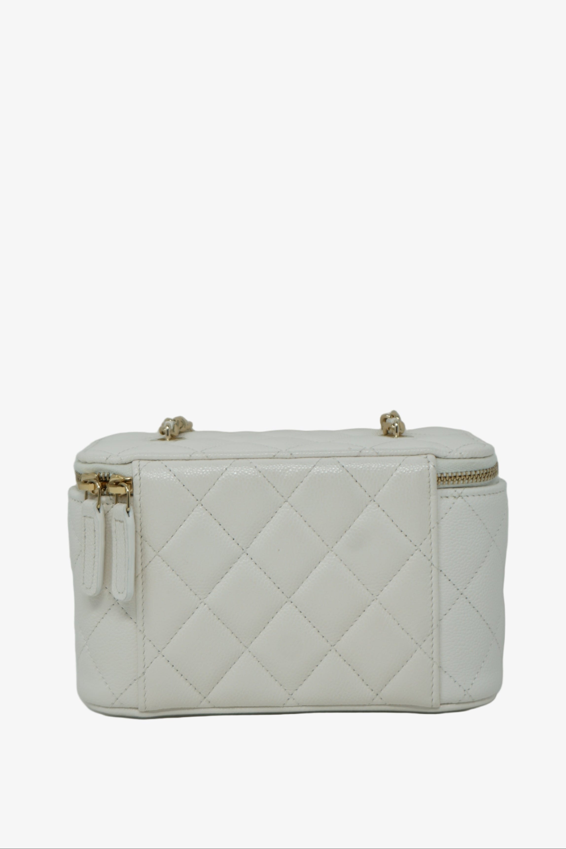 Pre-Owned Chanel White Caviar Leather Vanity With Chain