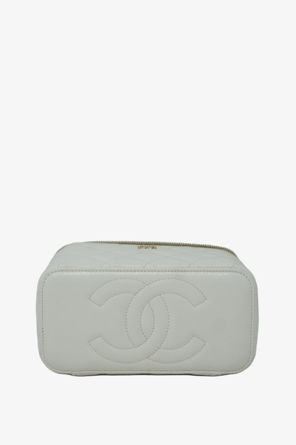 Pre-Owned Chanel White Caviar Leather Vanity With Chain