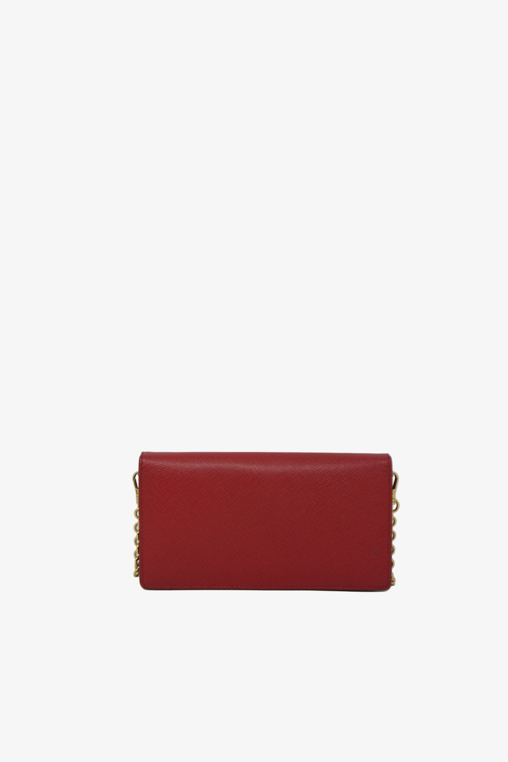 Prada Red Saffiano Leather Metal Bar Chain Wallet
