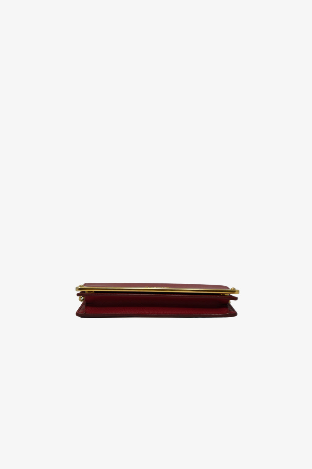 Prada Red Saffiano Leather Metal Bar Chain Wallet