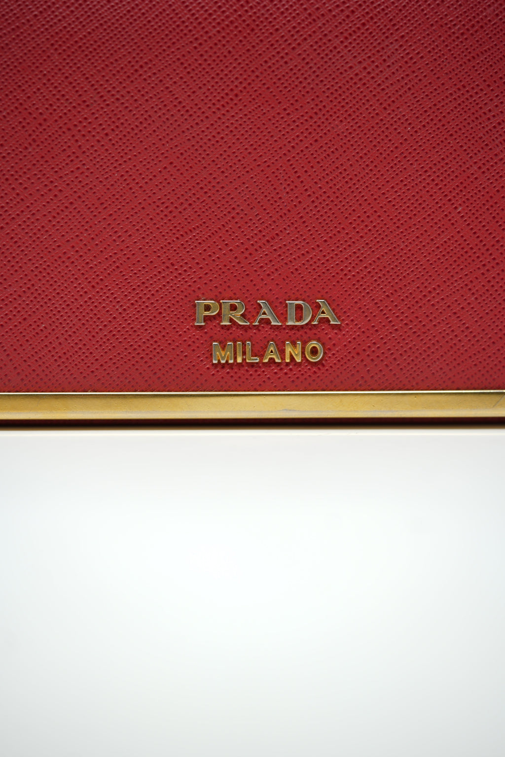 Prada Red Saffiano Leather Metal Bar Chain Wallet