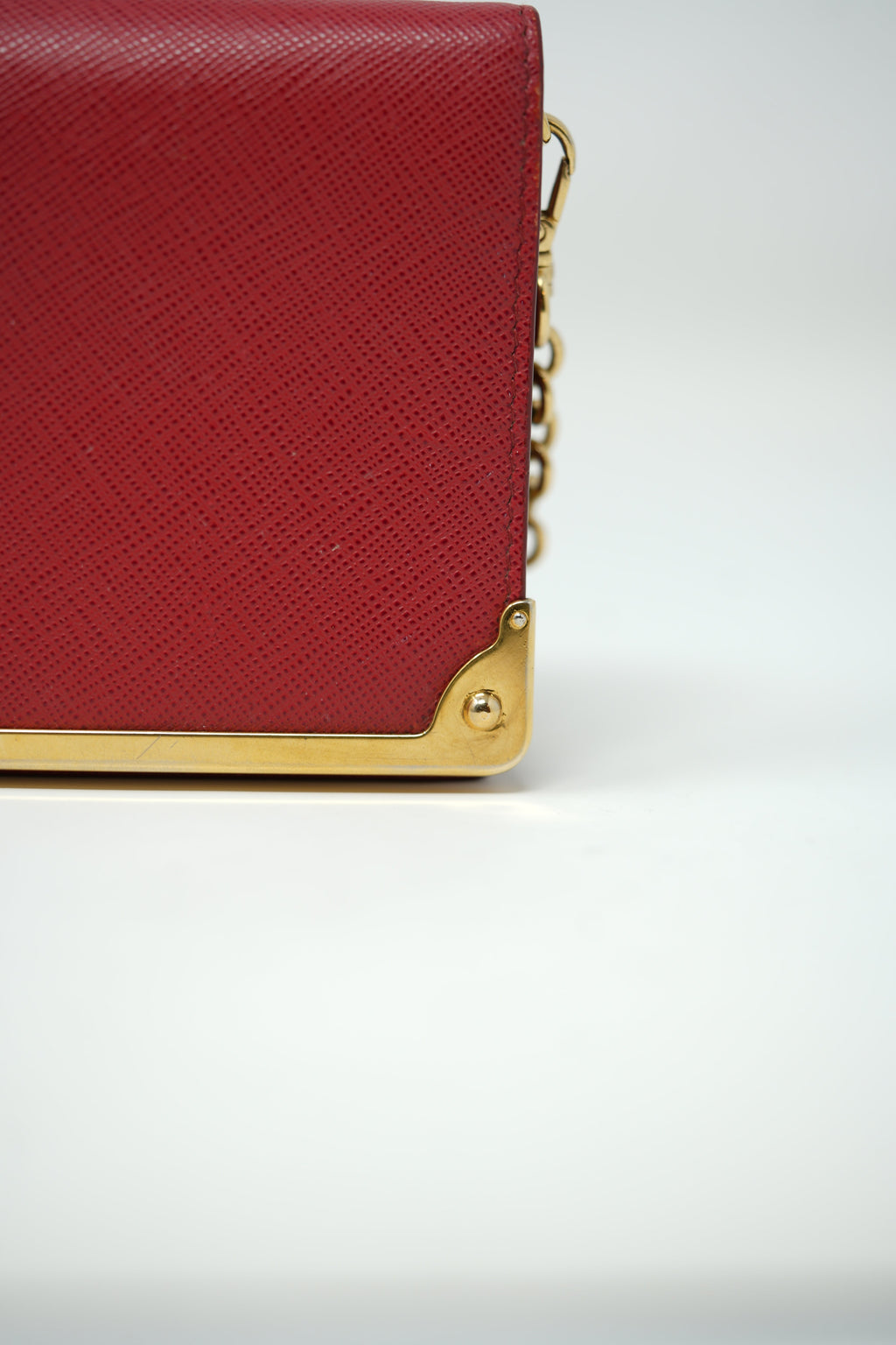 Prada Red Saffiano Leather Metal Bar Chain Wallet