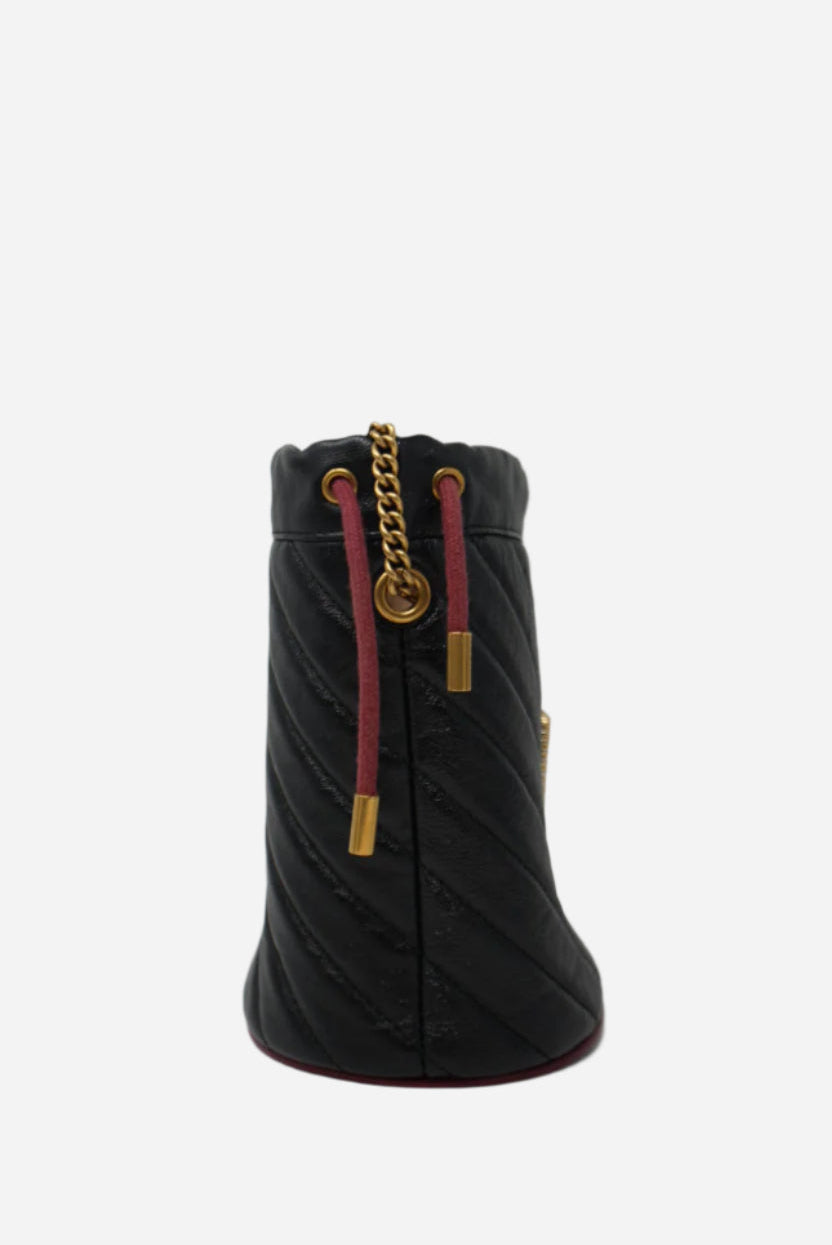 Gucci GG Marmont Black Leather Chain Bucket Bag