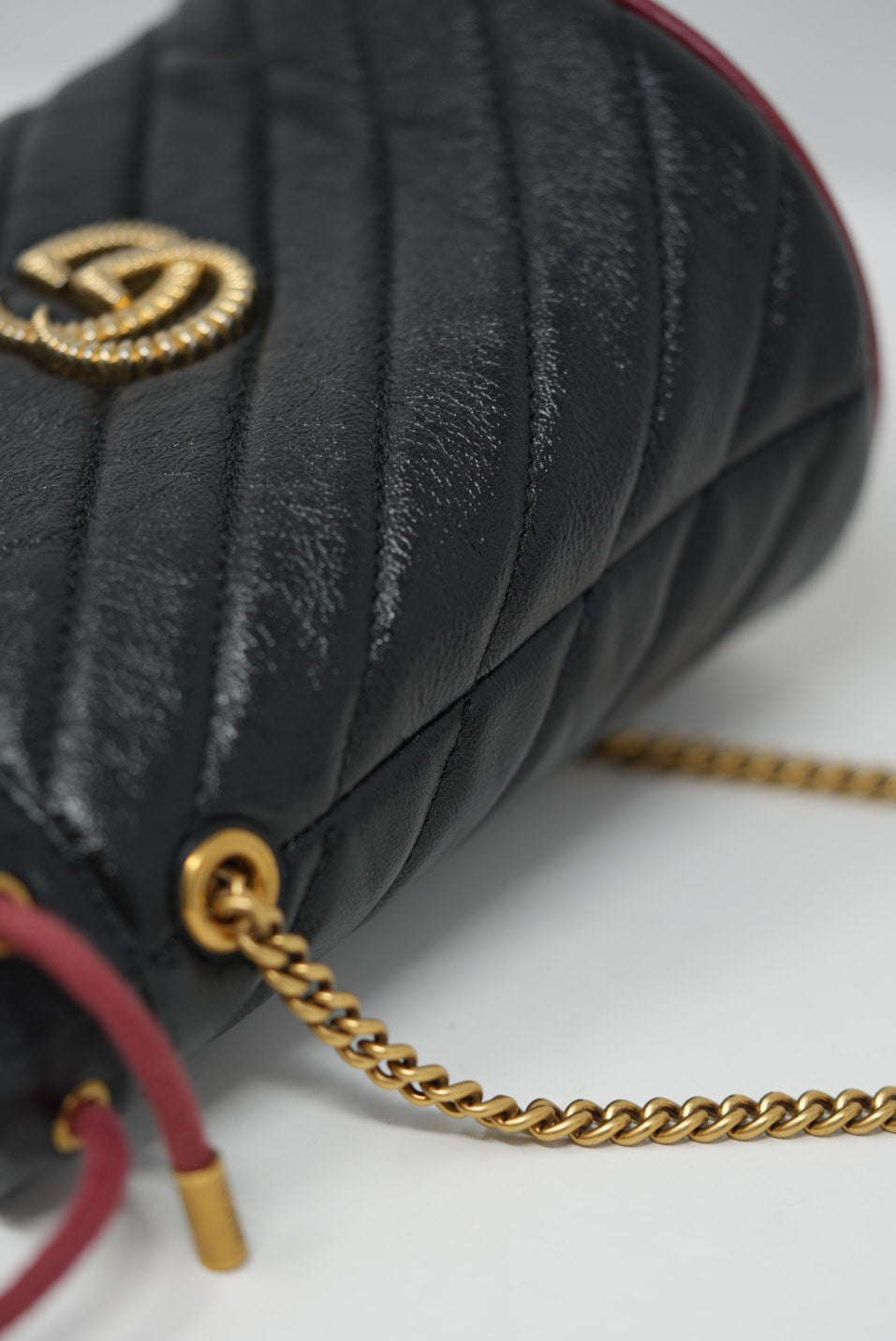 Gucci GG Marmont Black Leather Chain Bucket Bag