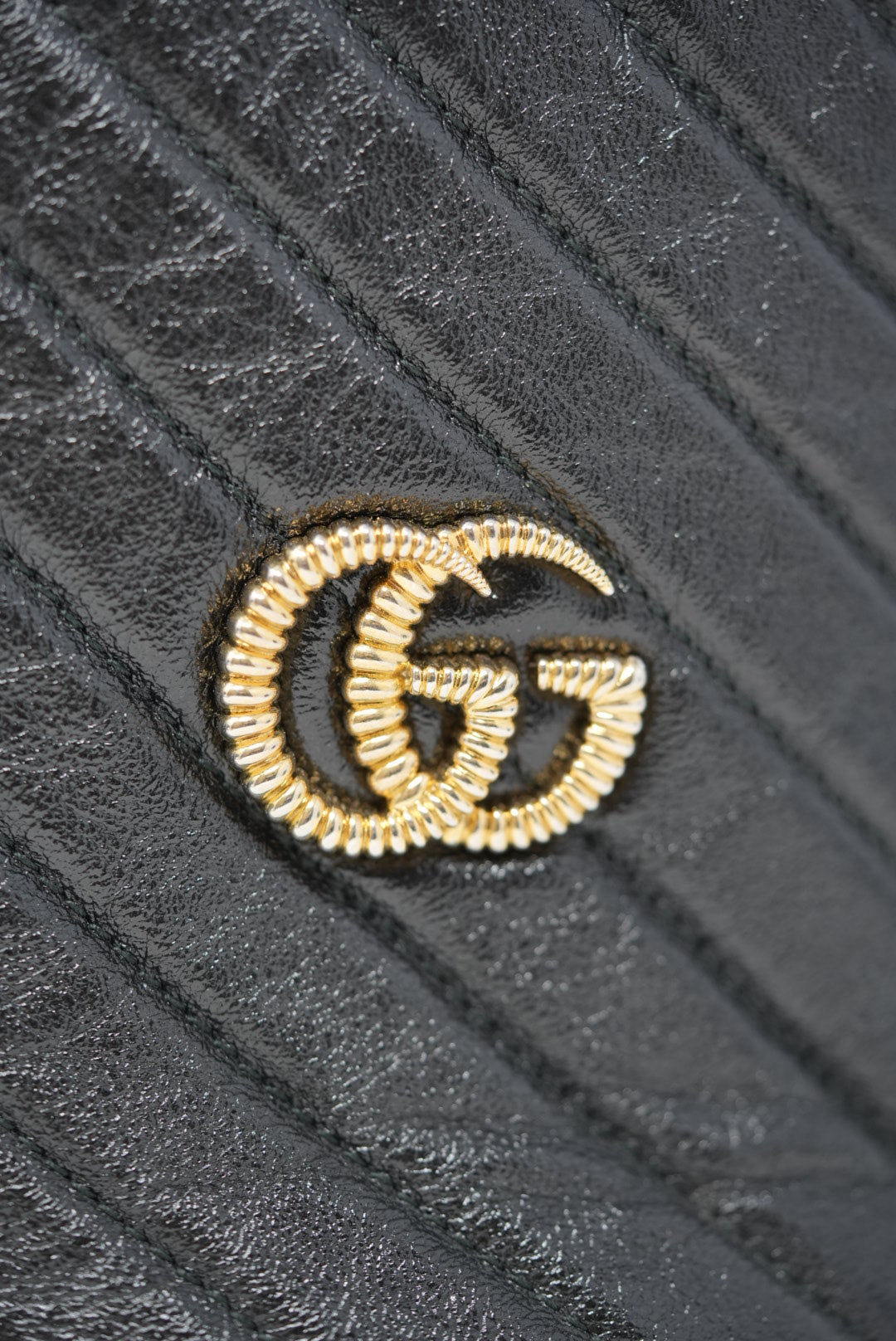 Gucci GG Marmont Black Leather Chain Bucket Bag