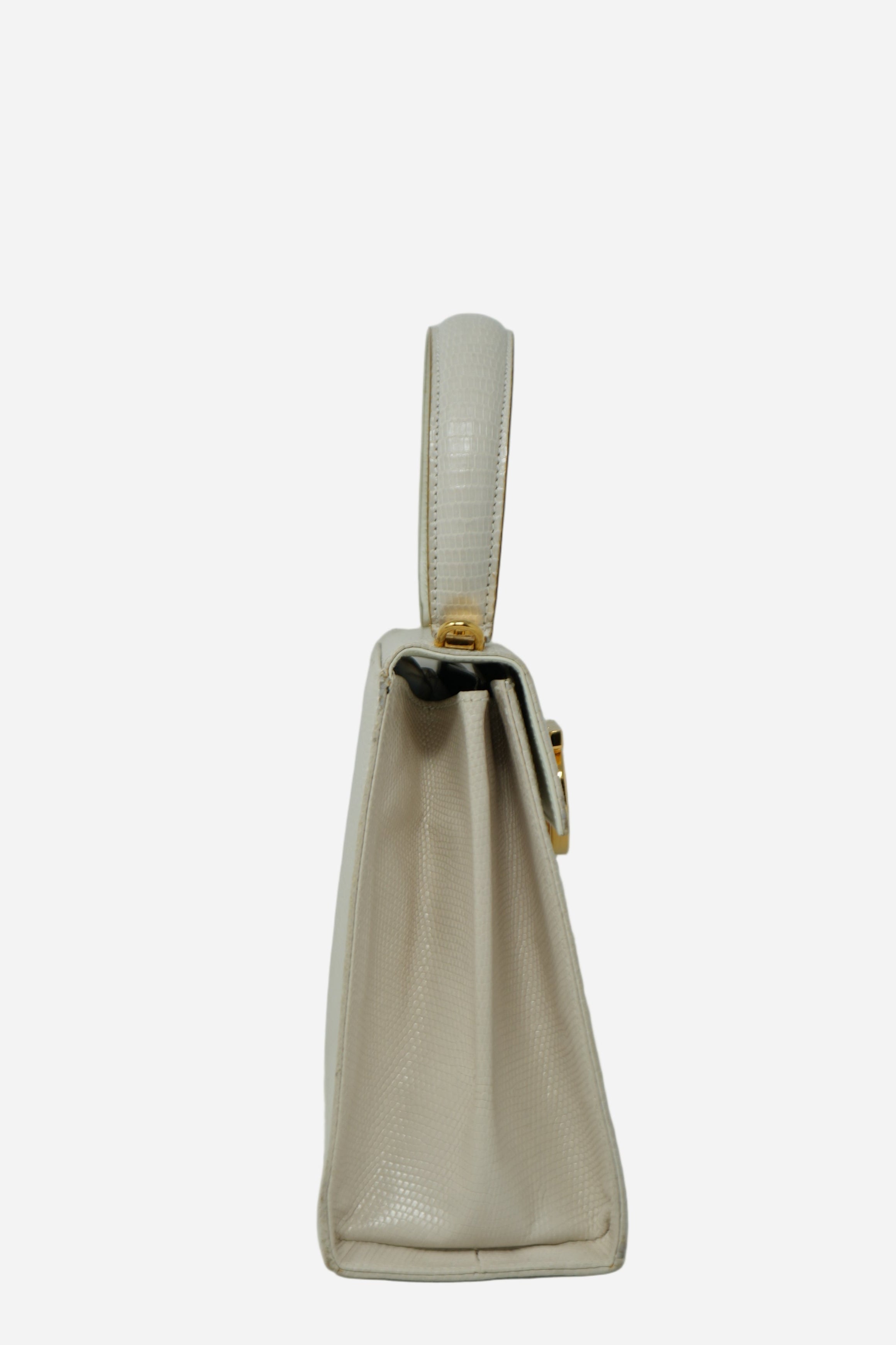 Salvatore Ferragamo White Lizard Top Handle Bag