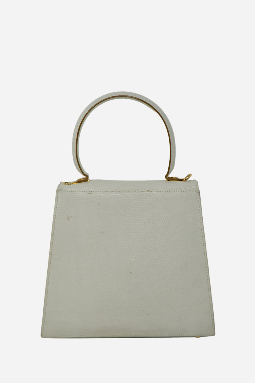 Salvatore Ferragamo White Lizard Top Handle Bag