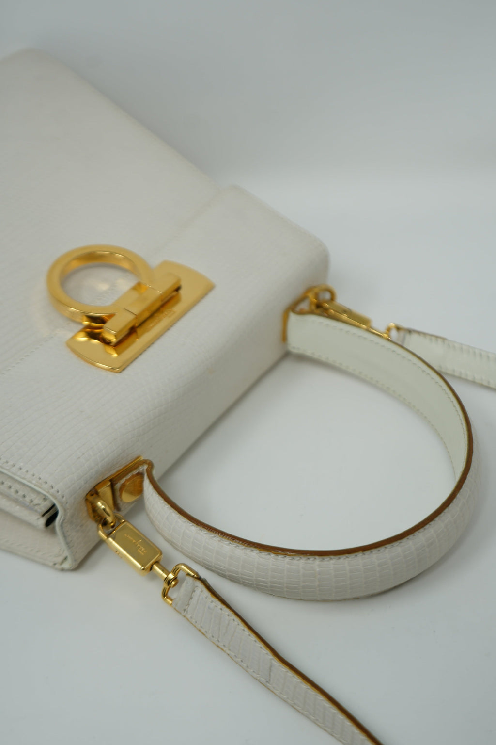 Salvatore Ferragamo White Lizard Top Handle Bag