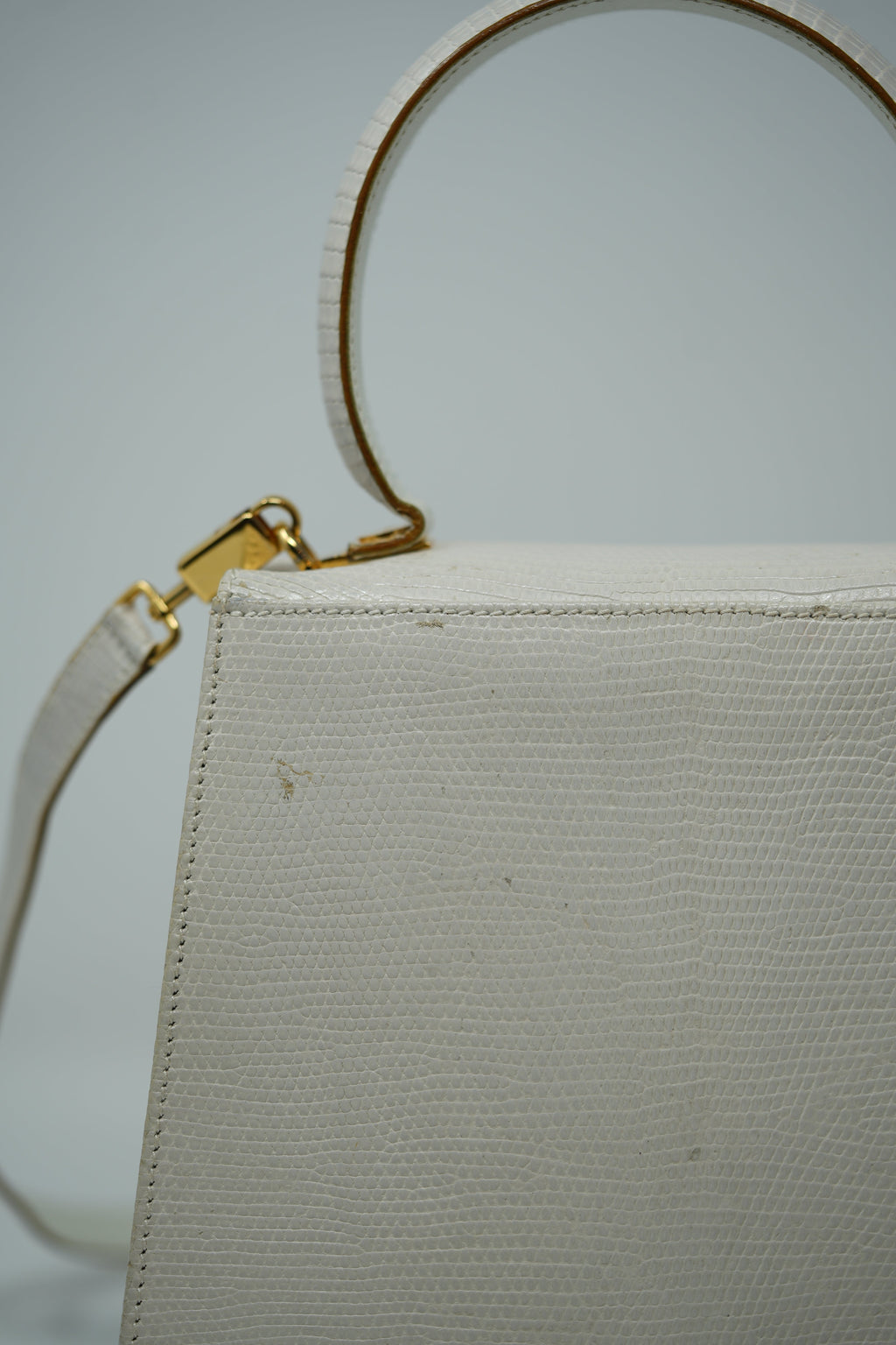 Salvatore Ferragamo White Lizard Top Handle Bag