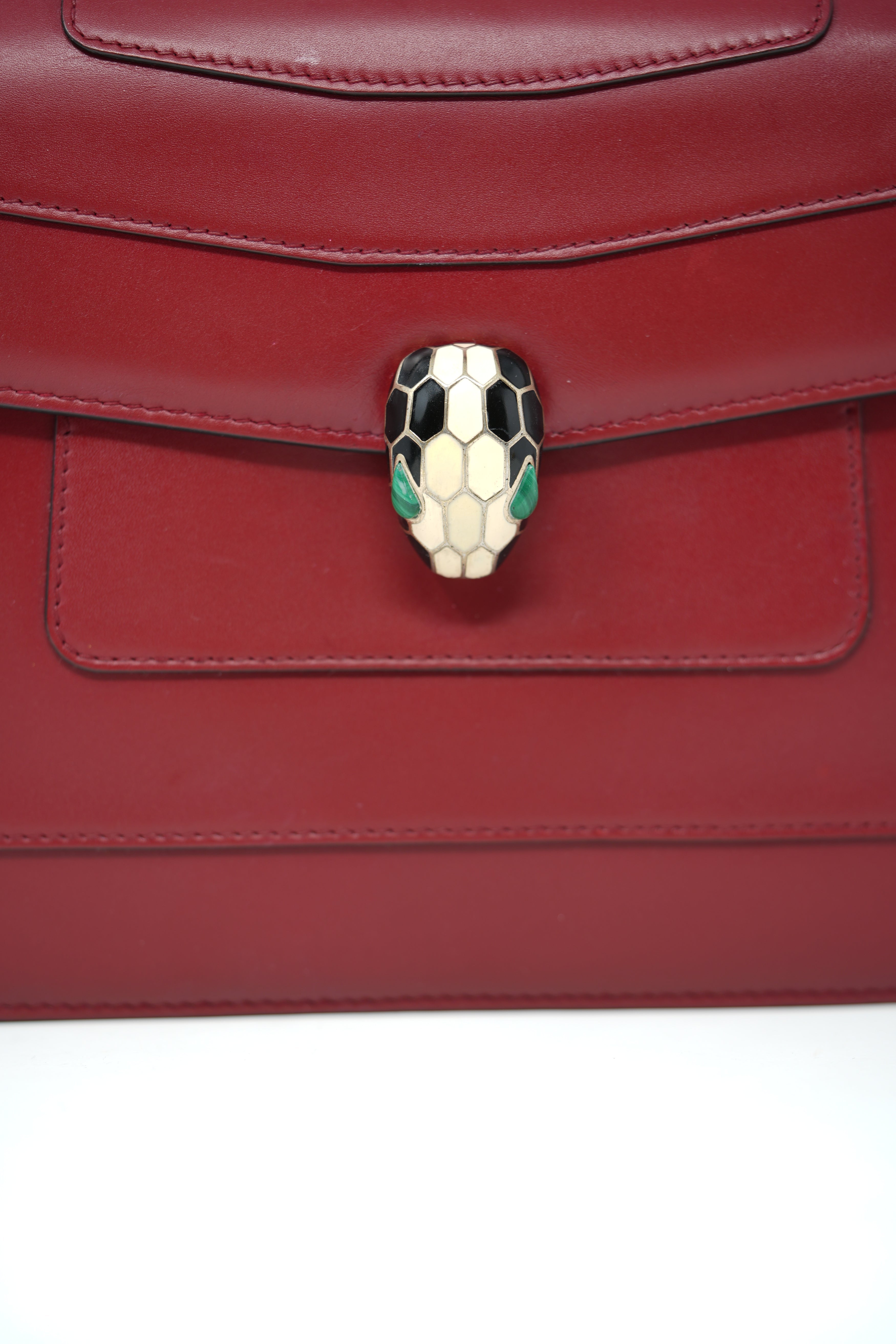 BVLGARI Red Leather Medium Serpenti Forever Shoulder Bag