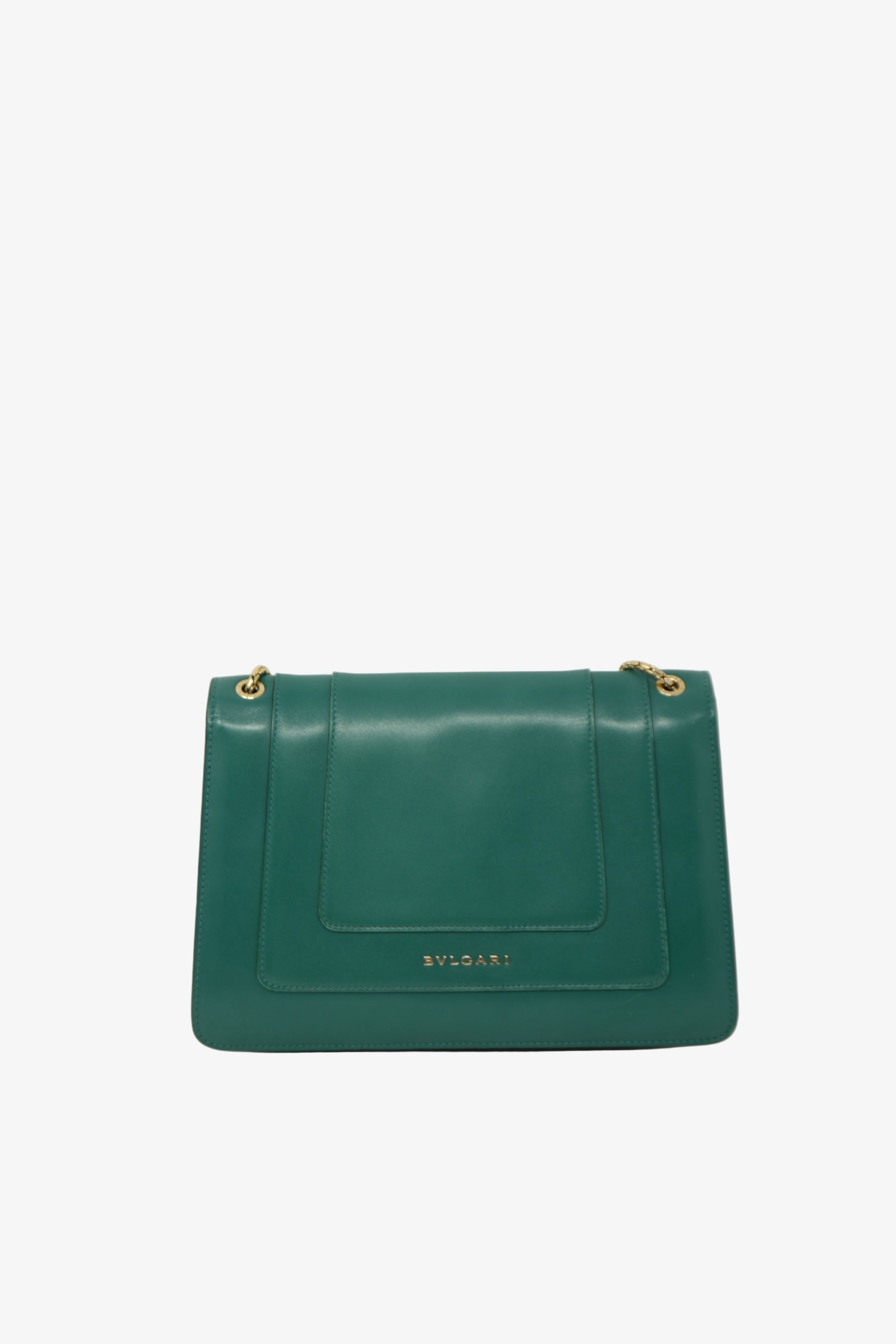 BVLGARI Green Leather Medium Serpenti Forever Shoulder Bag