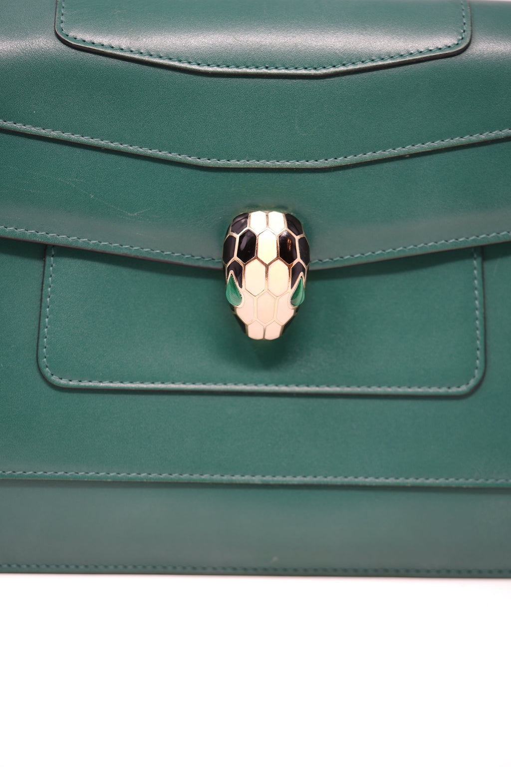 BVLGARI Green Leather Medium Serpenti Forever Shoulder Bag