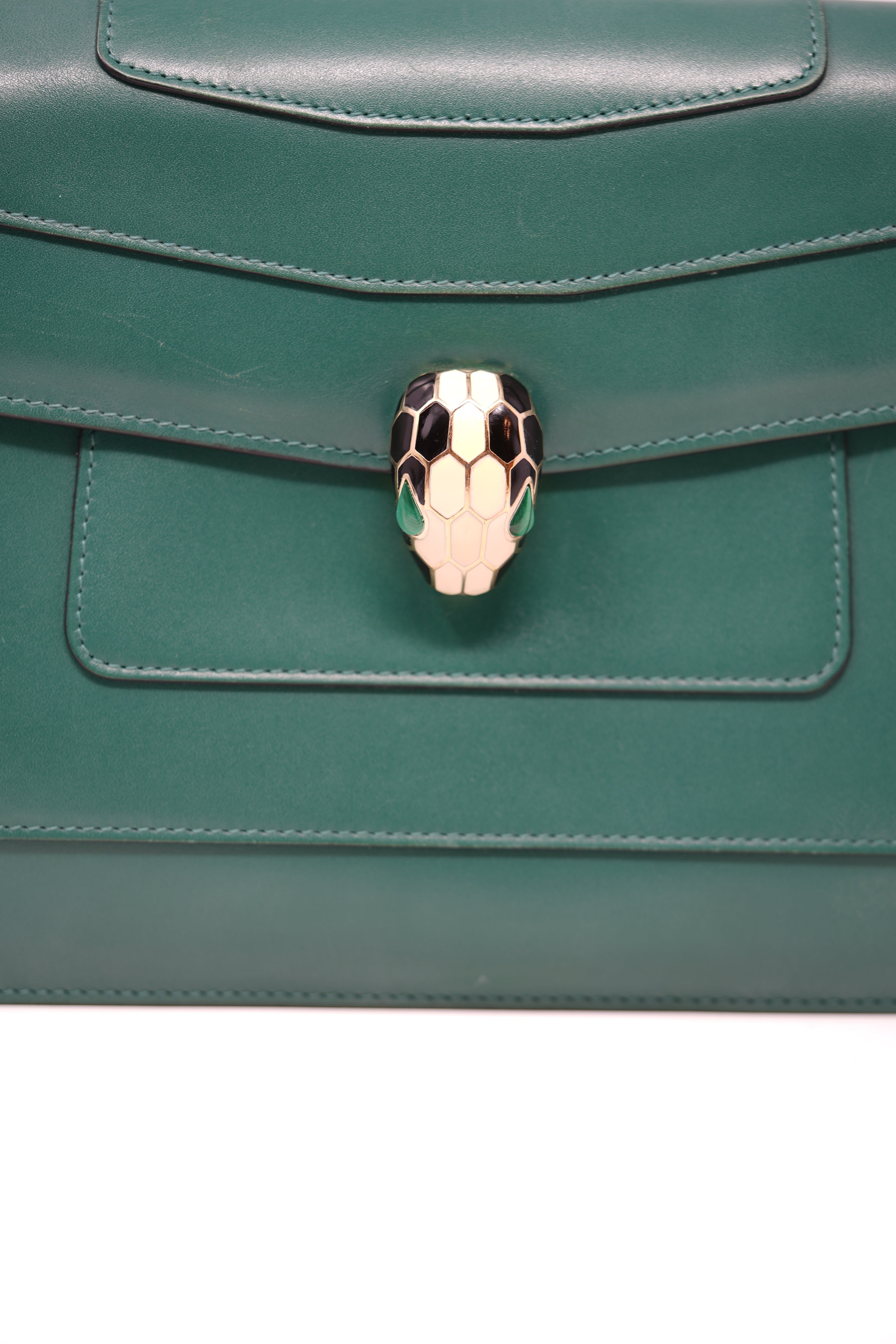BVLGARI Green Leather Medium Serpenti Forever Shoulder Bag