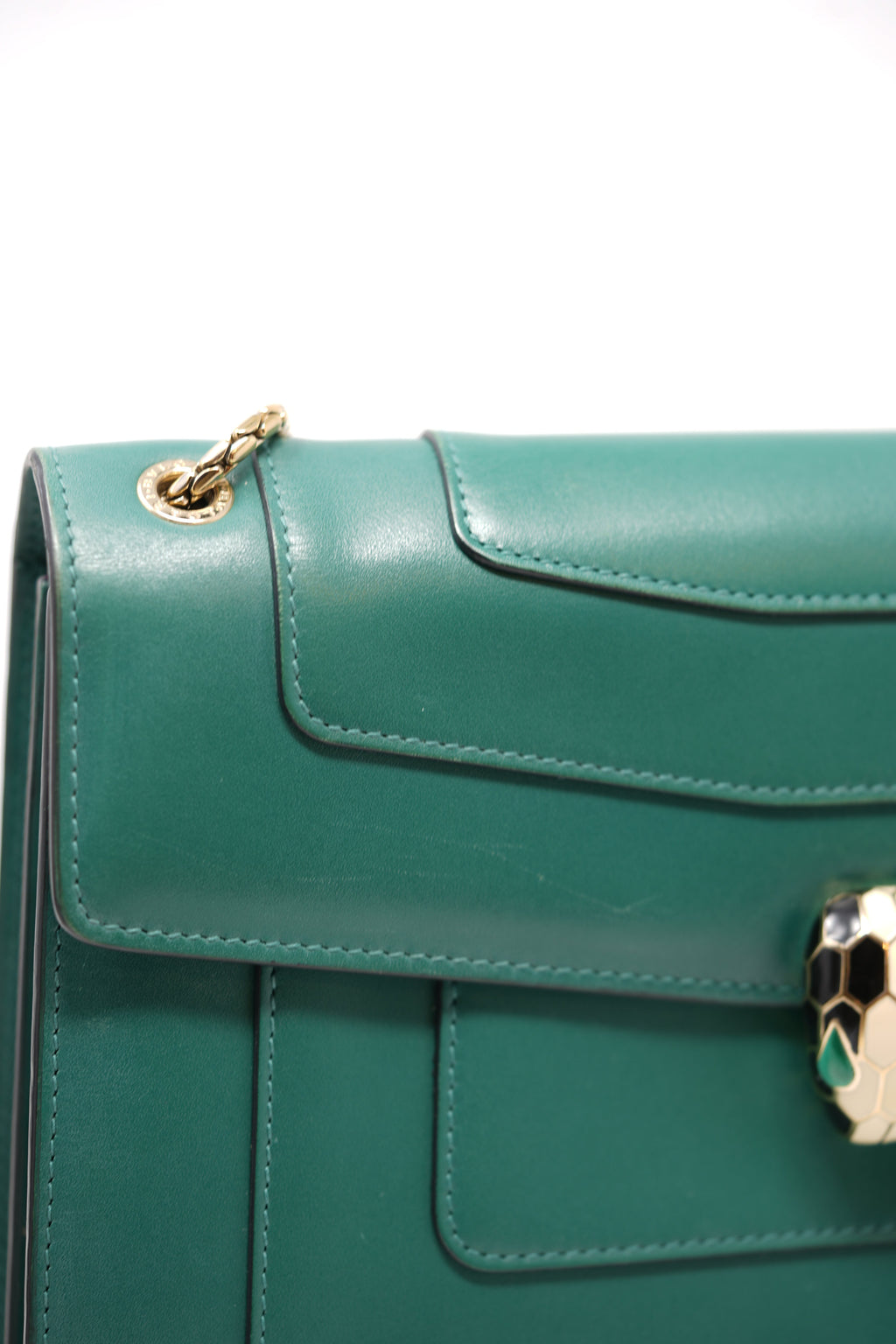 BVLGARI Green Leather Medium Serpenti Forever Shoulder Bag
