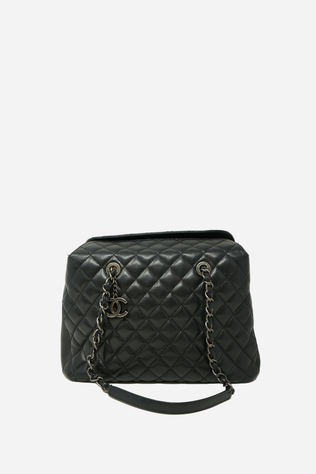 Pre-Owned 2015–2016 Chanel Black Caviar Quilted Shopping Bag