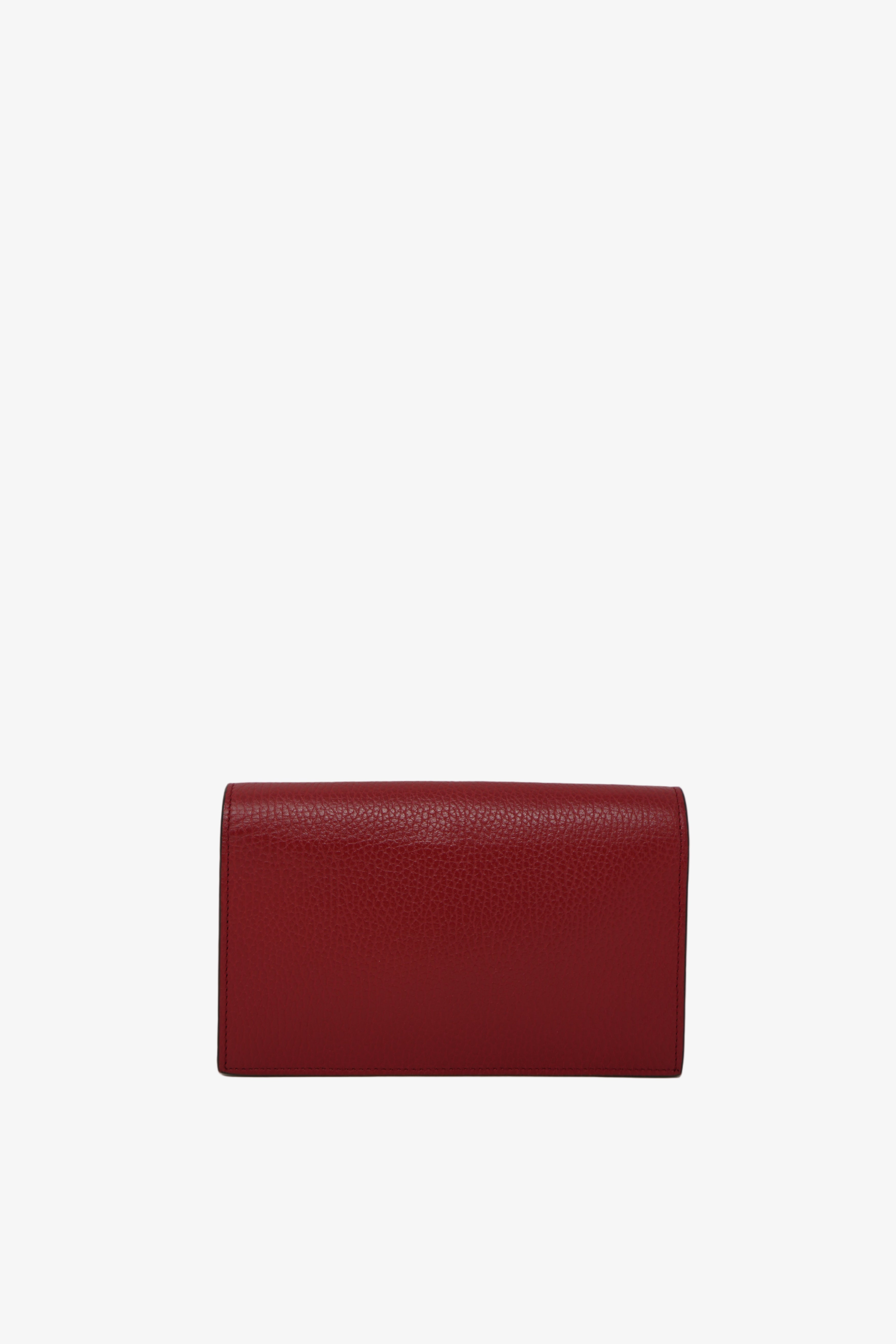 Gucci Red Leather GG Interlocking Wallet On Chain