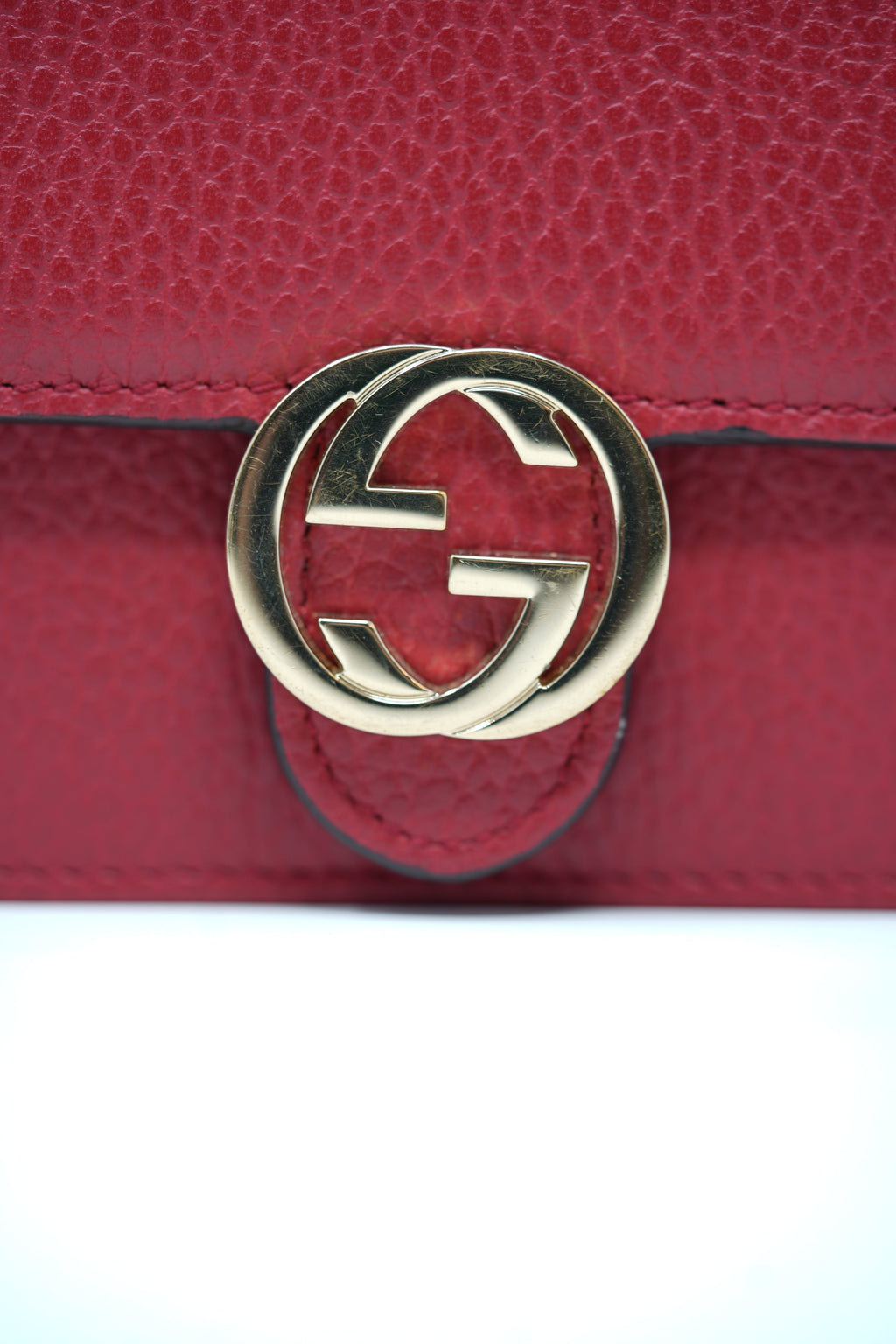 Gucci Red Leather GG Interlocking Wallet On Chain