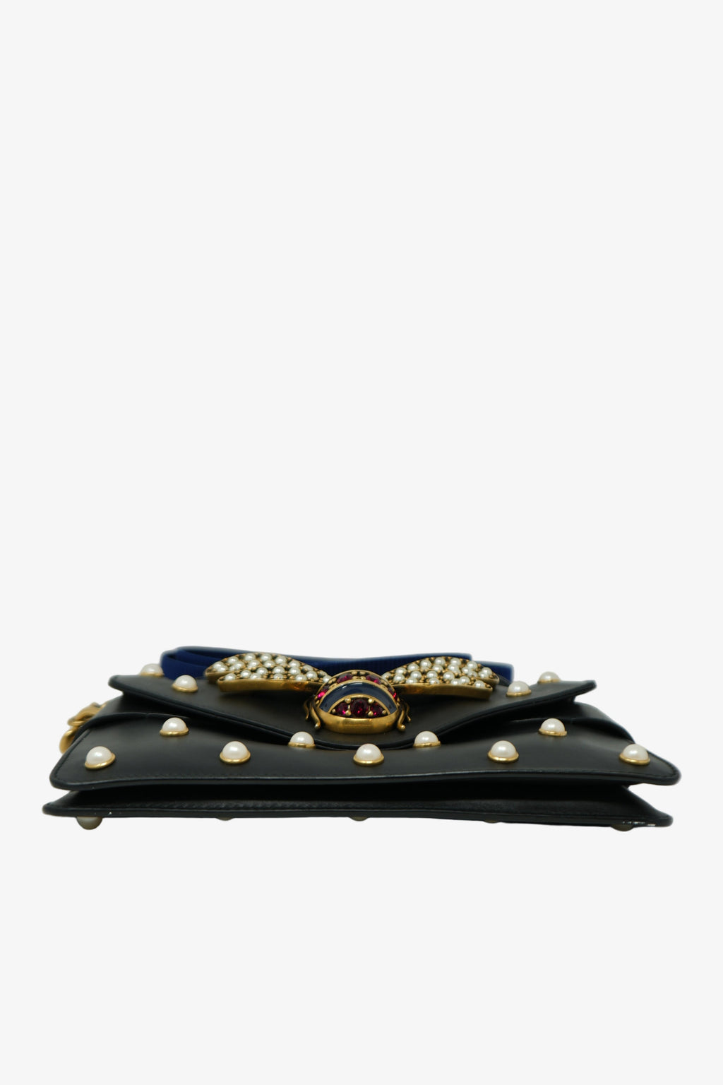 Gucci Black/Gold Nappa Pearl Studded Mini Queen Margaret Broadway Handbag