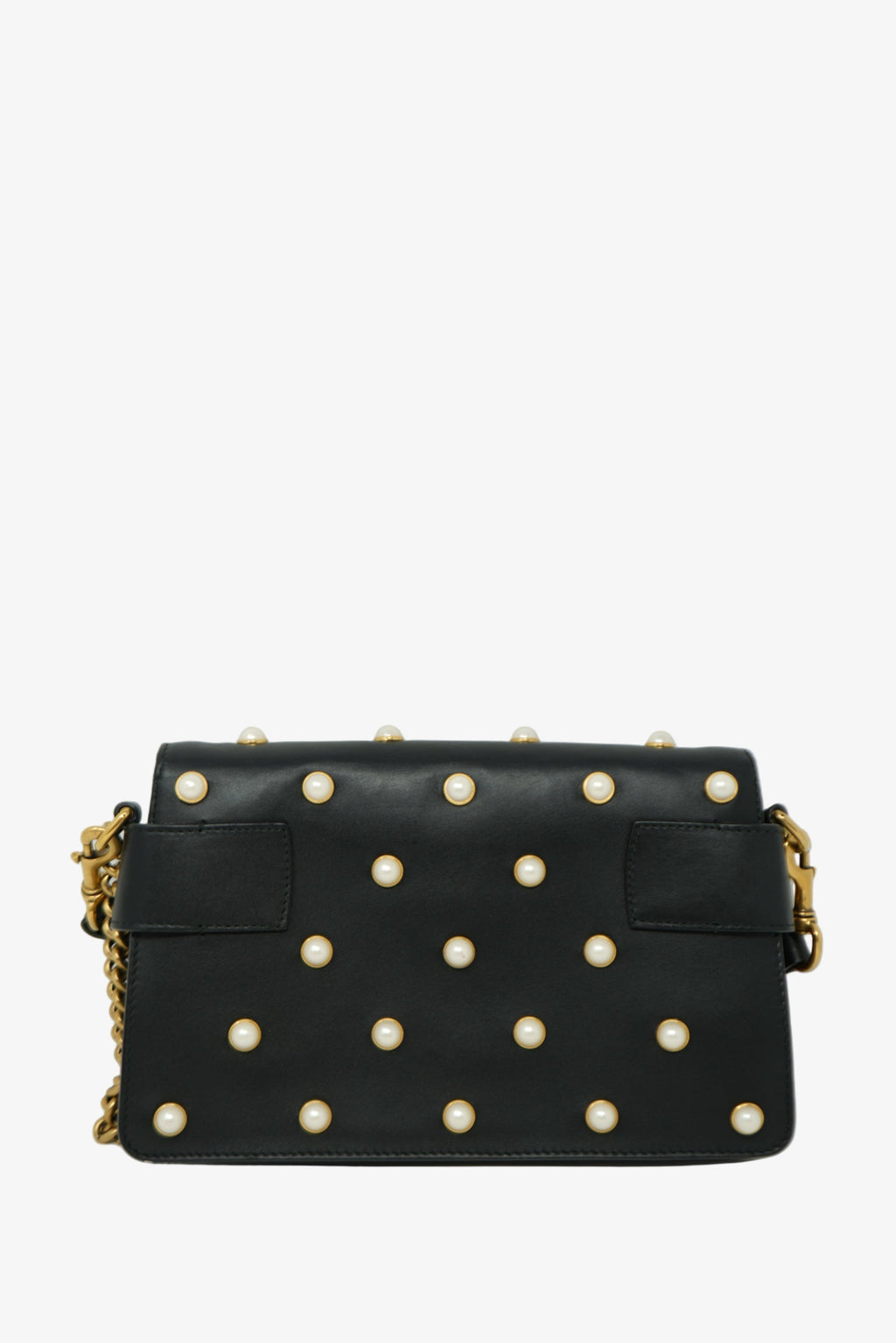 Gucci Black/Gold Nappa Pearl Studded Mini Queen Margaret Broadway Handbag