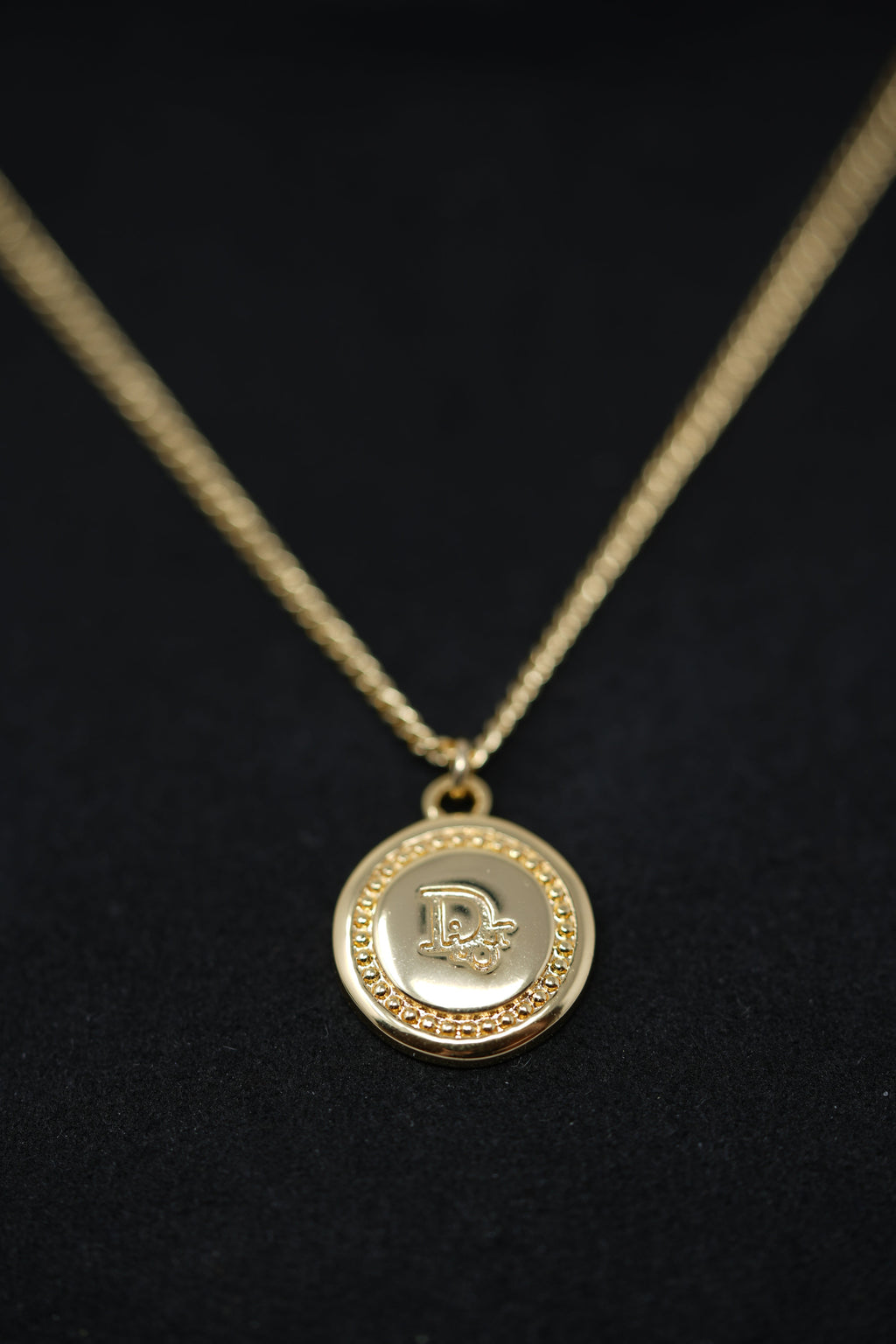 Dior Vintage Gold Tone Round Logo Necklace