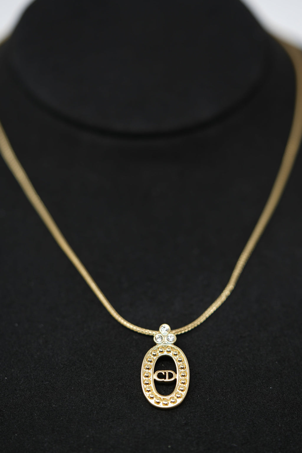 Dior Vintage Gold Tone Oval CD Necklace