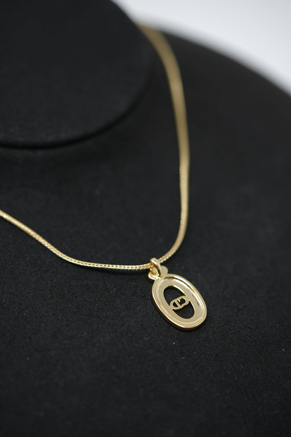 Dior Vintage Gold Tone Oval CD Necklace