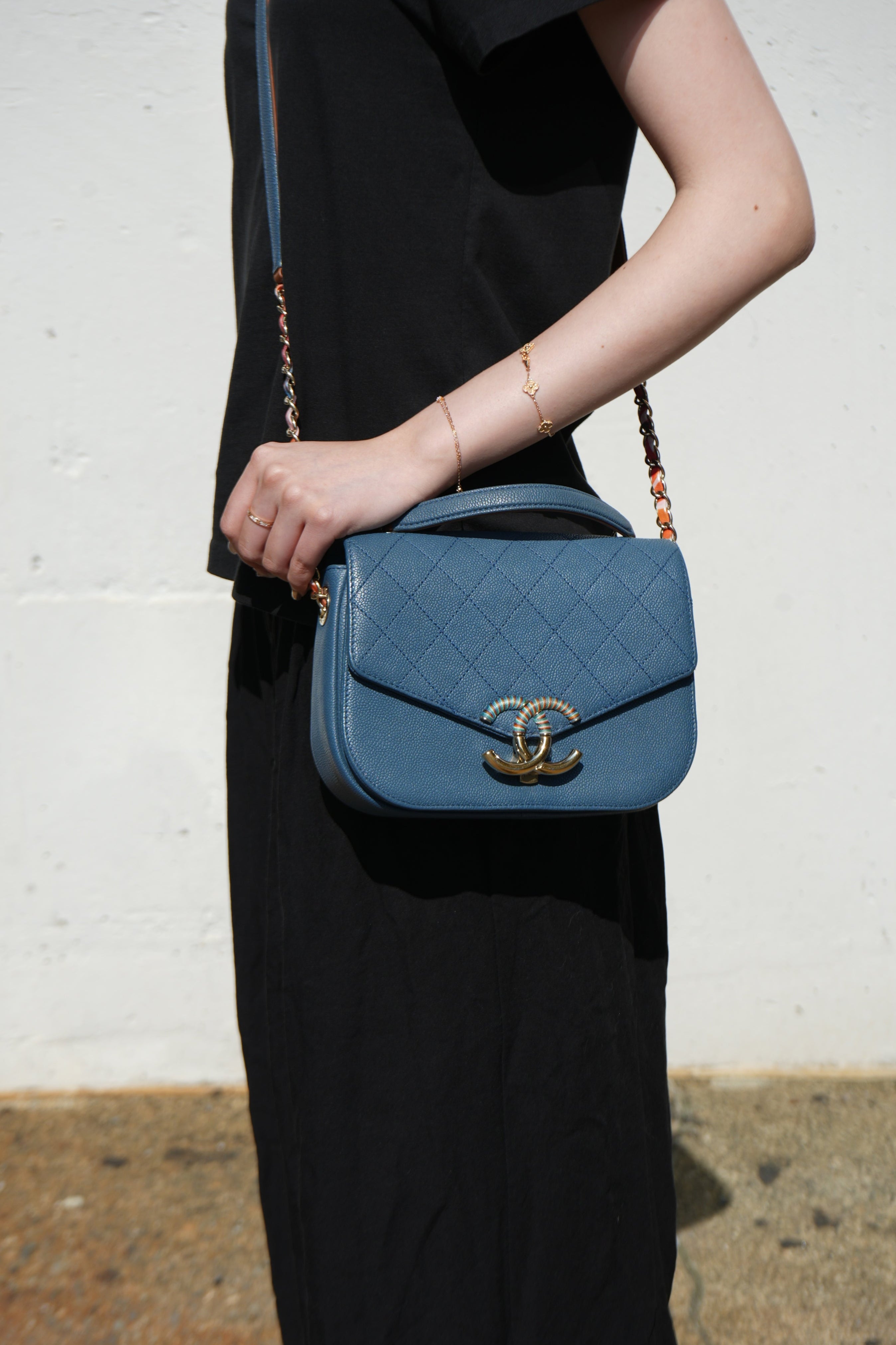 Pre-Owned Chanel 2016 Blue Caviar Cuba Top Handle Flap Bag