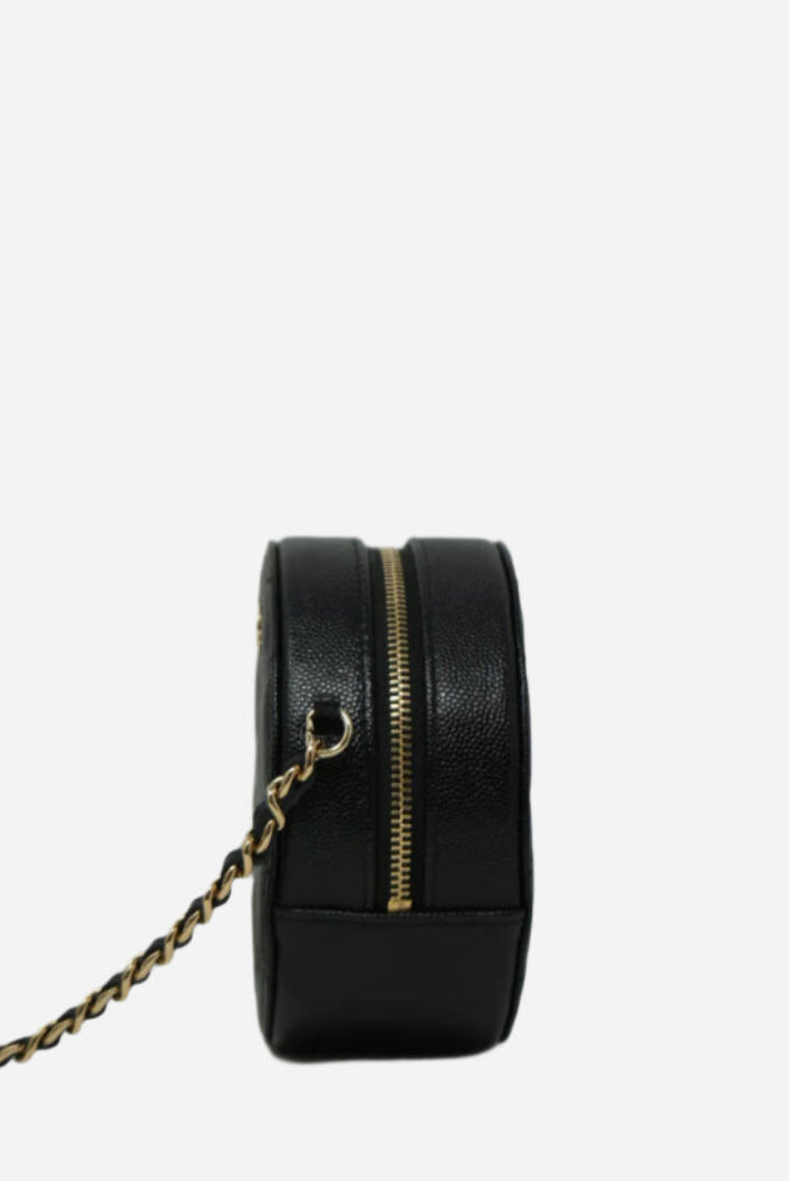 Pre-Owned Chanel 2019 Black Caviar Round Clutch With Chain