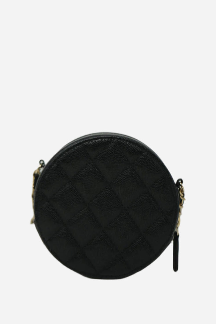 Pre-Owned Chanel 2019 Black Caviar Round Clutch With Chain