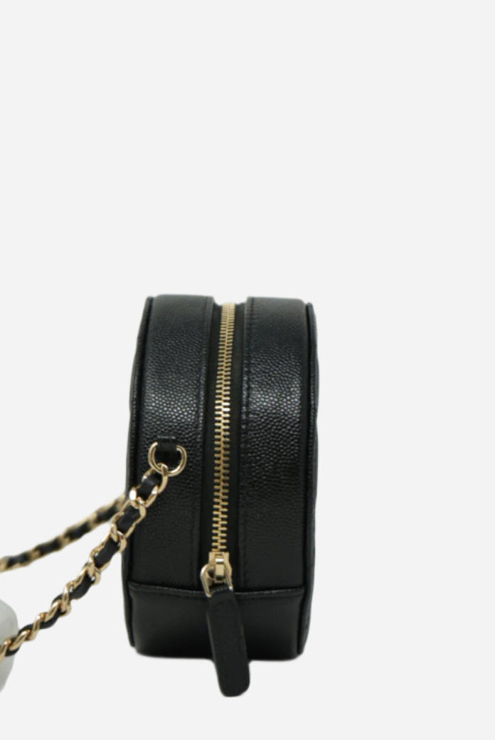 Pre-Owned Chanel 2019 Black Caviar Round Clutch With Chain