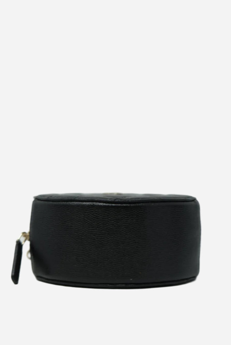 Pre-Owned Chanel 2019 Black Caviar Round Clutch With Chain