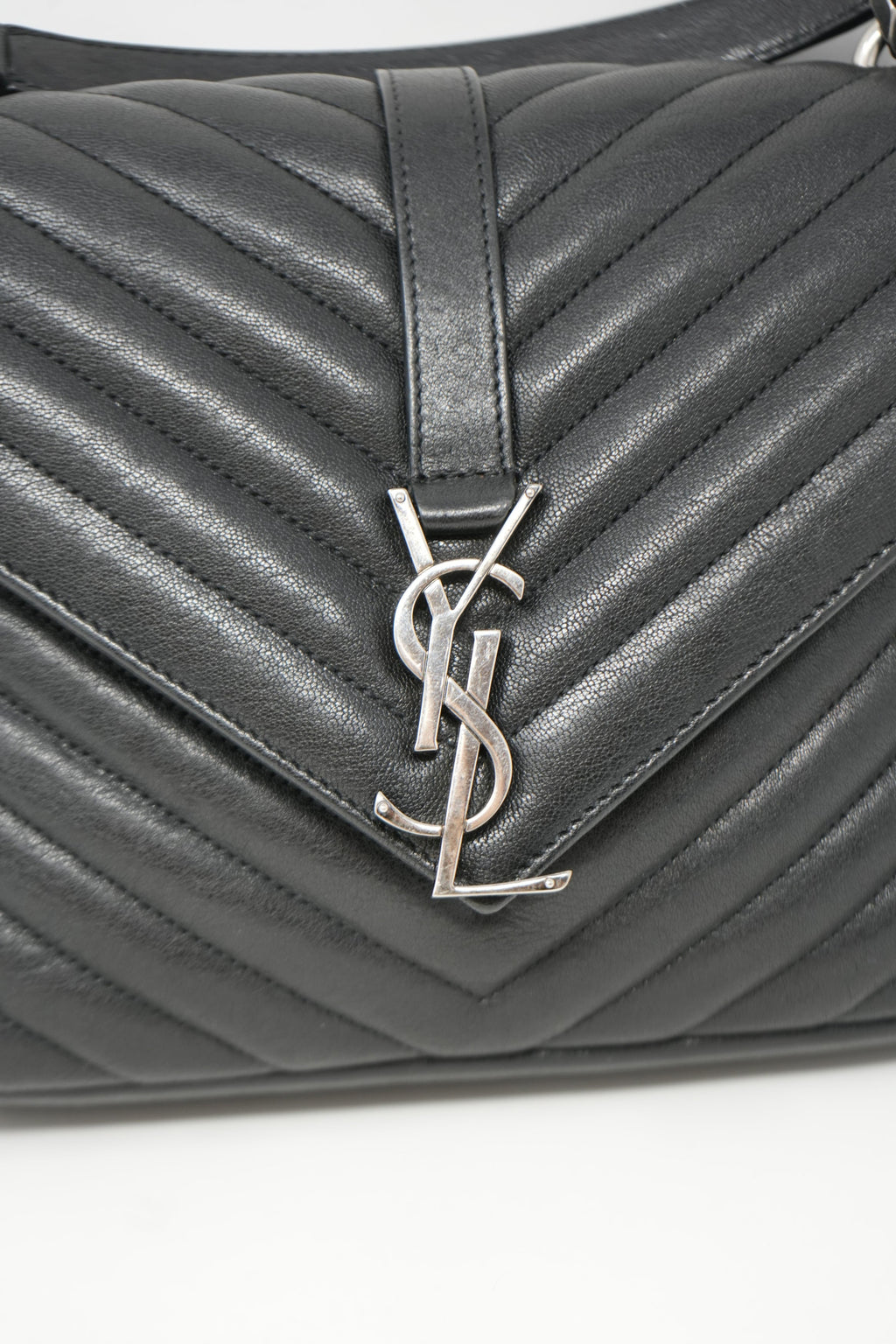 Saint Laurent Black Medium Calfskin Leather Quilted College Handbag