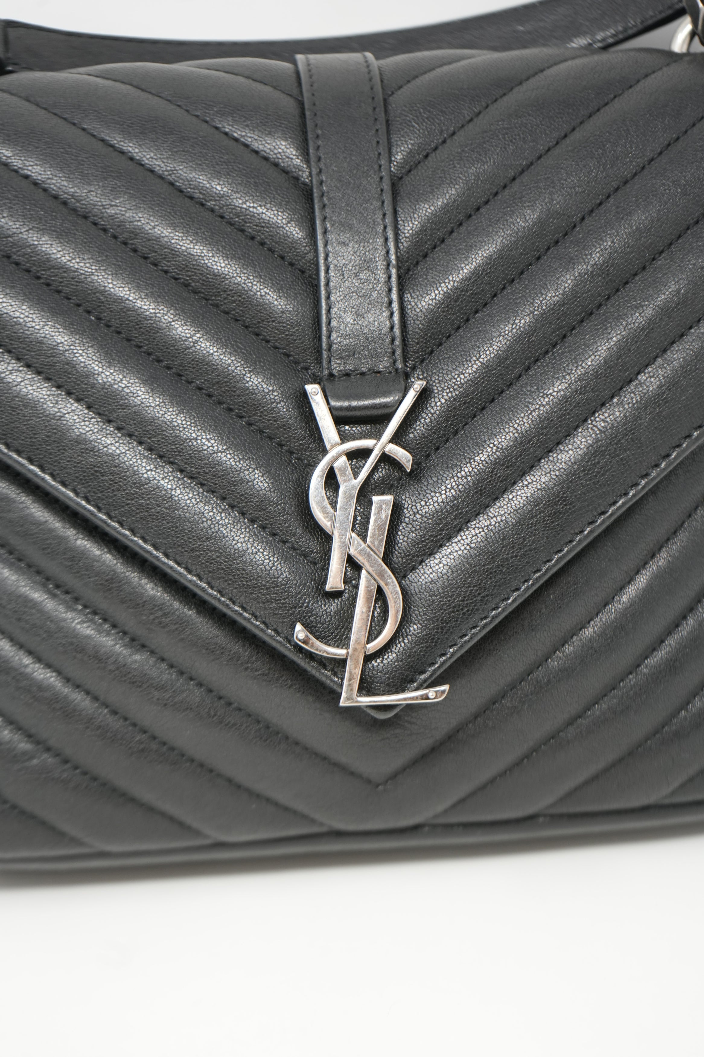 Saint Laurent Black Medium Calfskin Leather Quilted College Handbag
