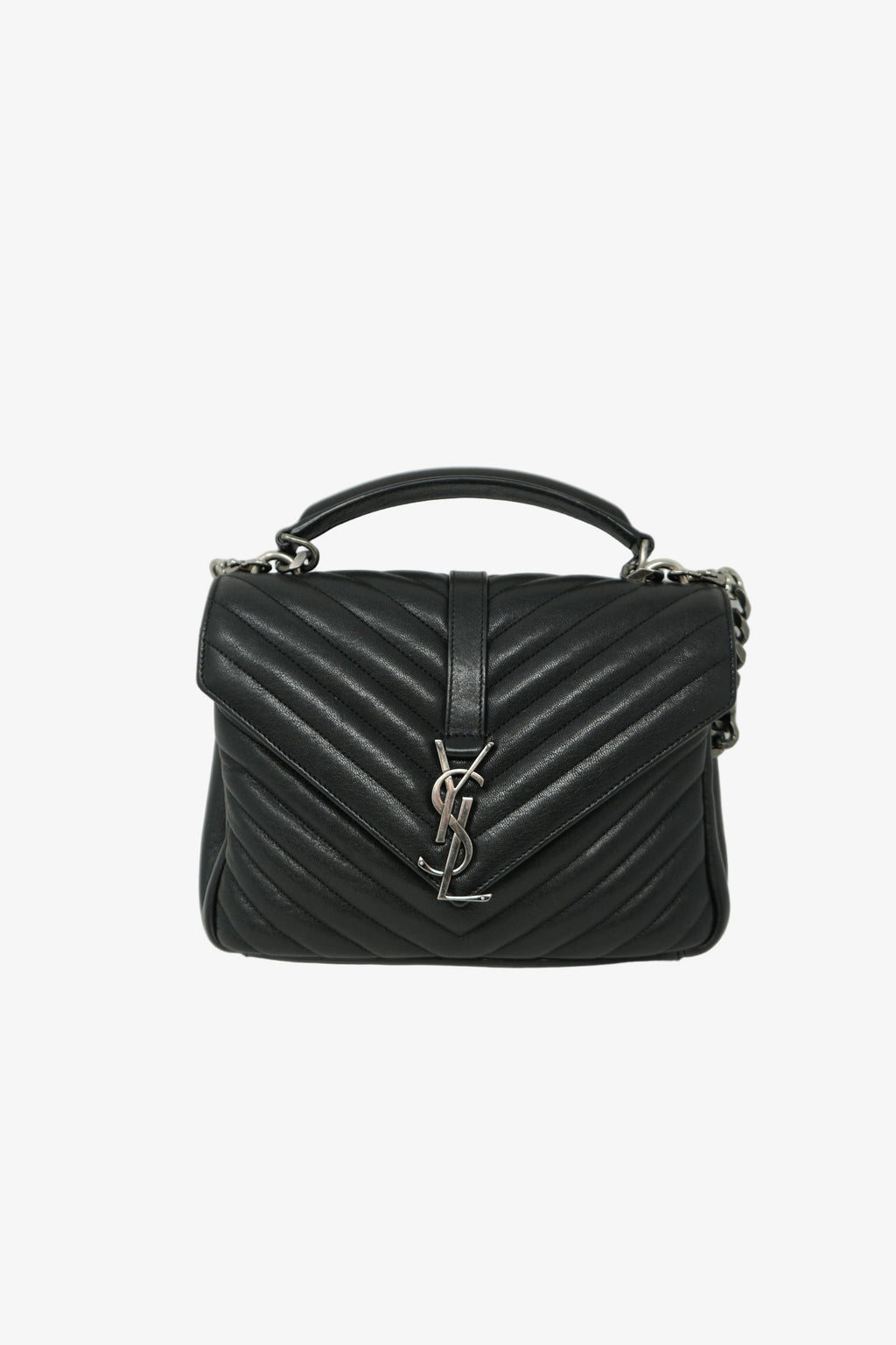 Saint Laurent Black Medium Calfskin Leather Quilted College Handbag