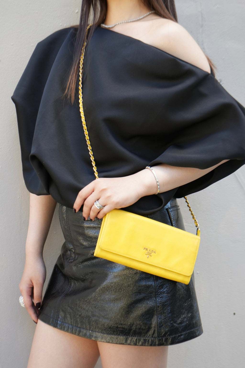 Prada Yellow Calfskin Wallet On Chain
