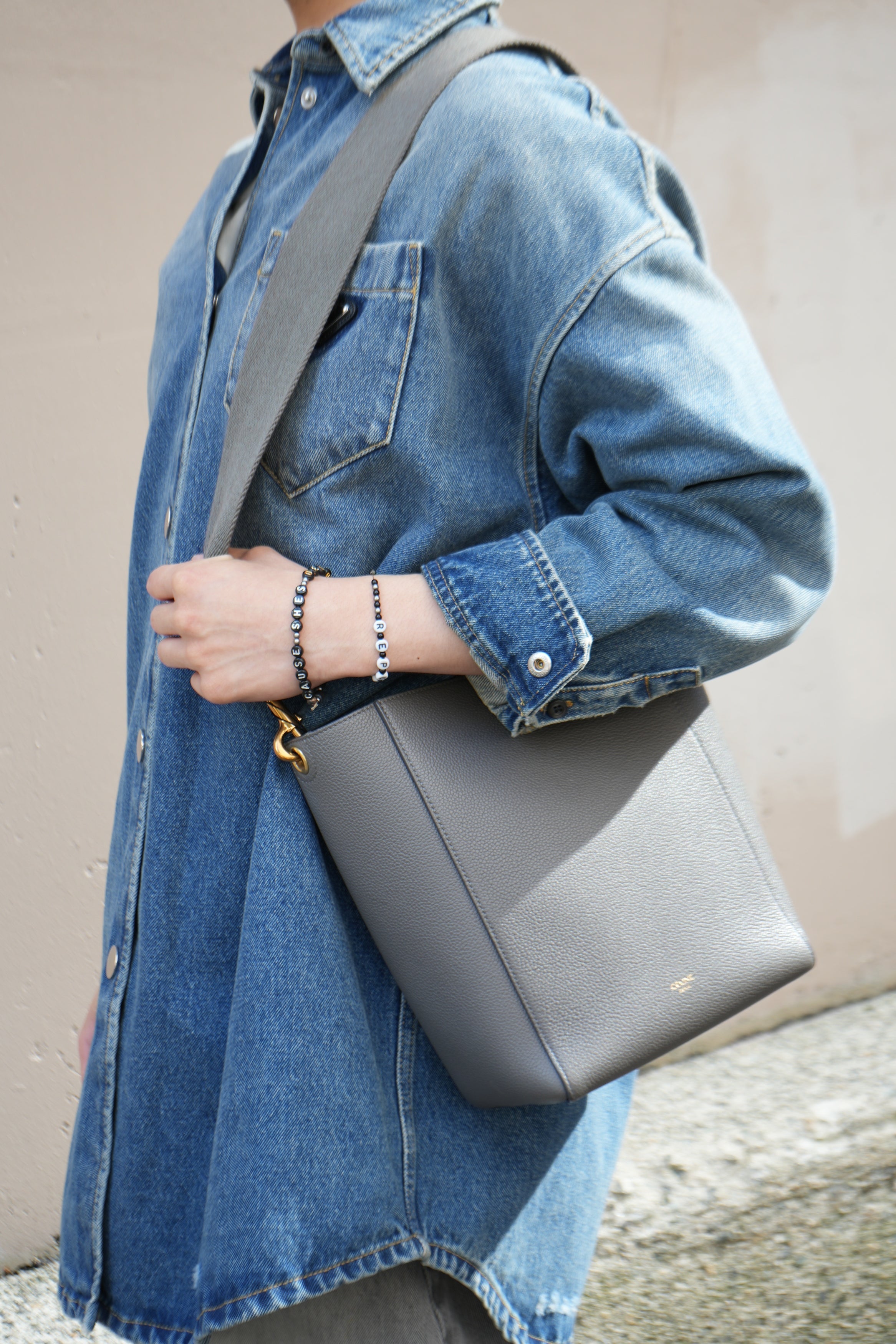 Celine Small Leather Sangle Bucket Bag