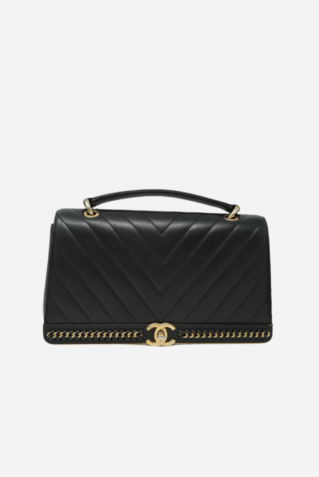 Pre-Owned Chanel Chevron Top Handle Lambskin