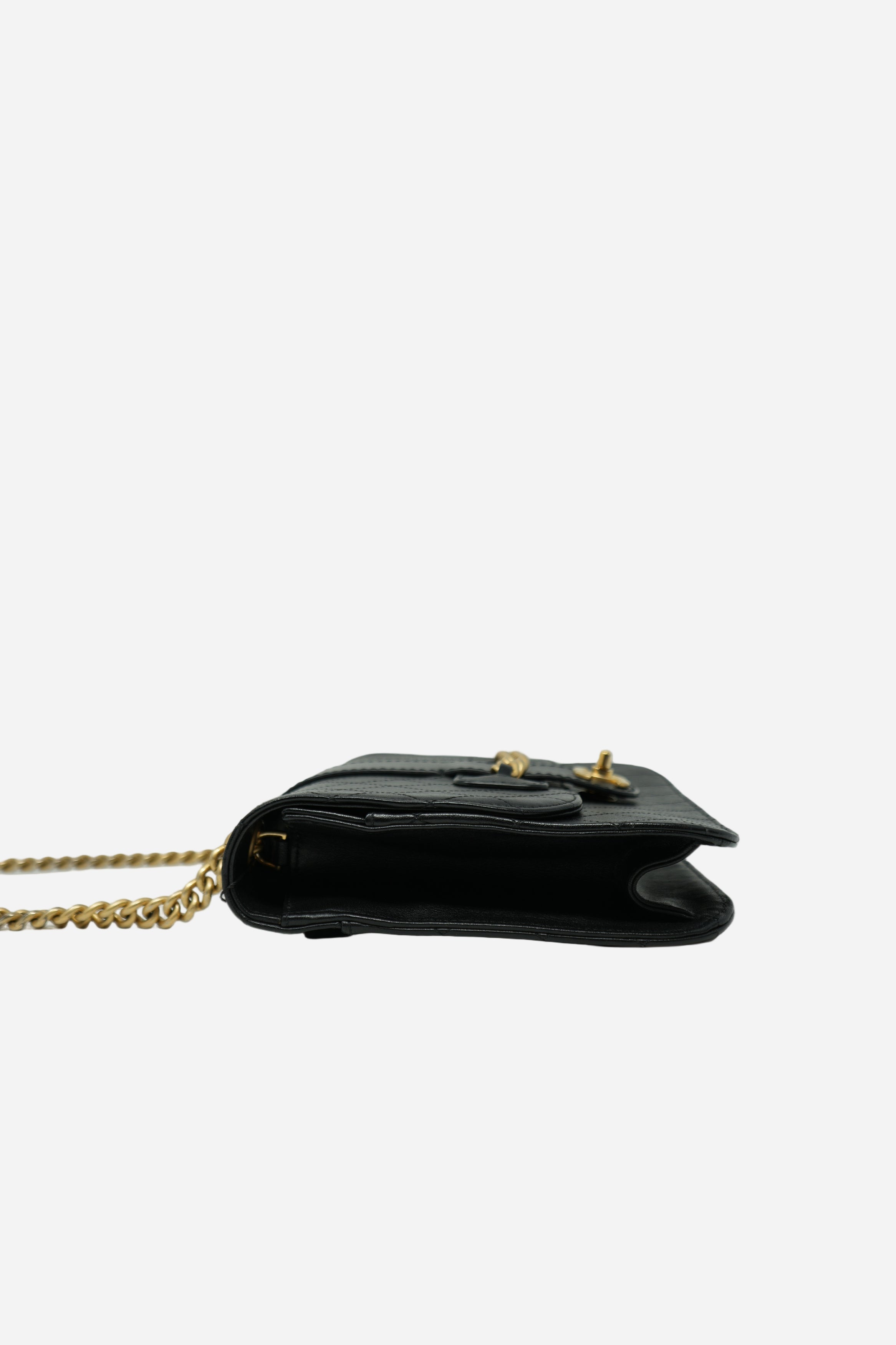 Pre-Owned Chanel 2017–2018 Black Calfskin Front Chain Flap Bag