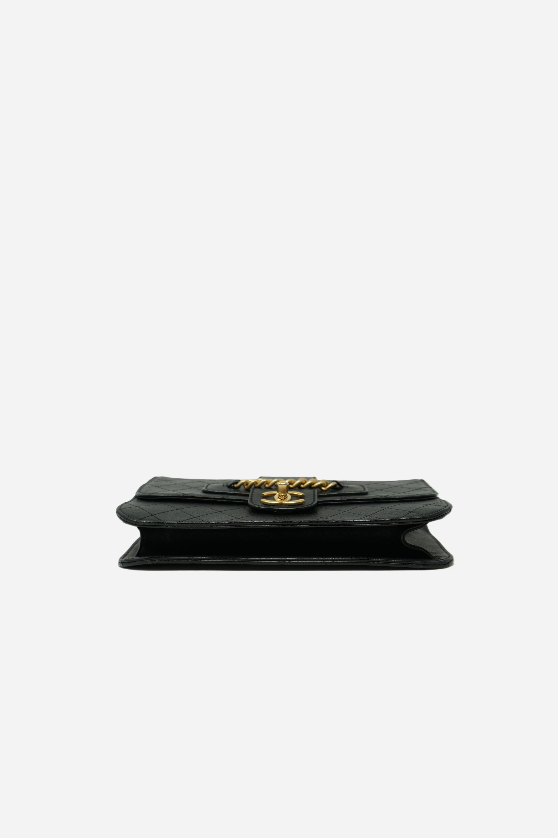 Pre-Owned Chanel 2017–2018 Black Calfskin Front Chain Flap Bag
